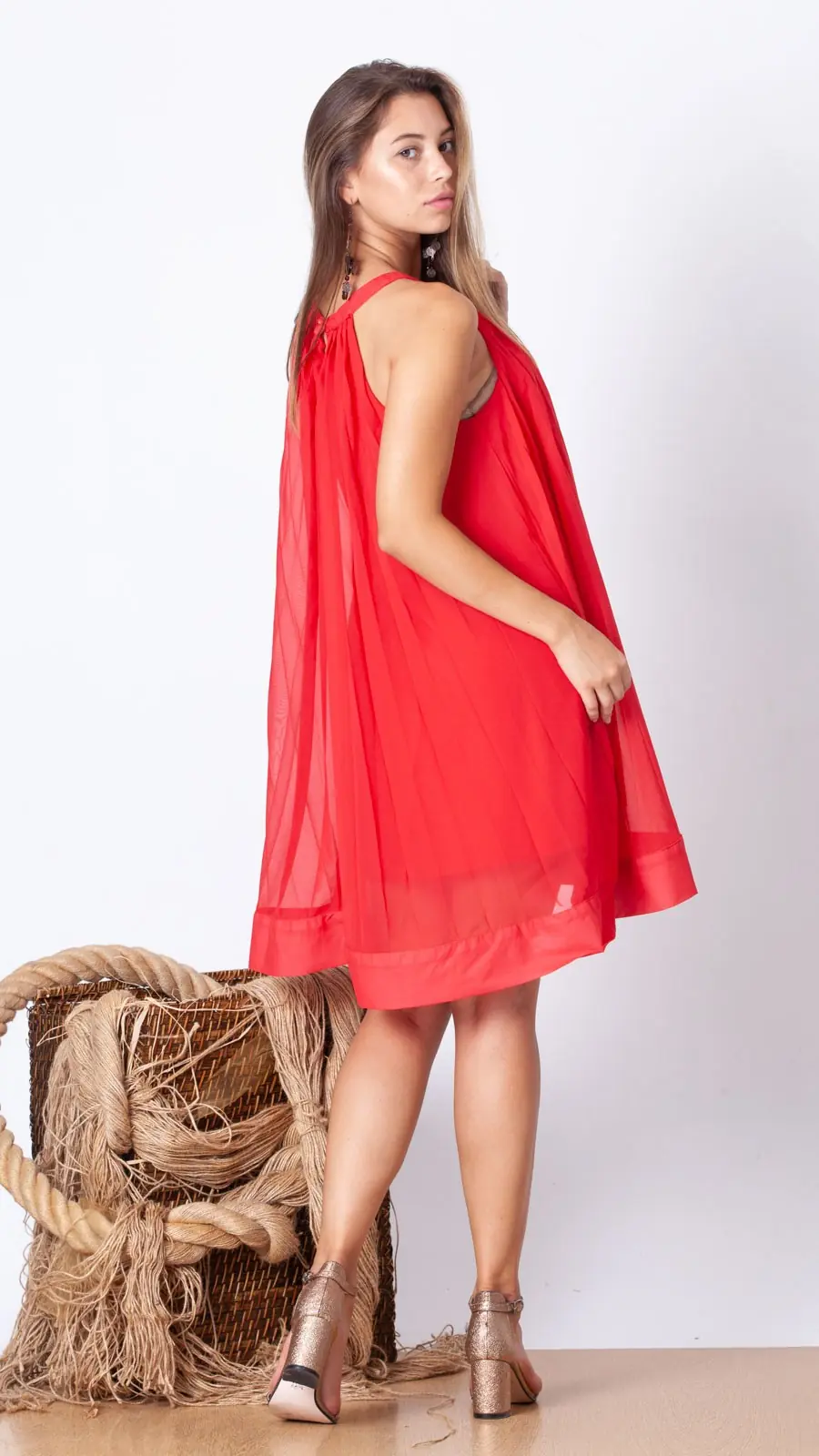 Astarlı Mini Şifon Elbise Kırmızı · 6