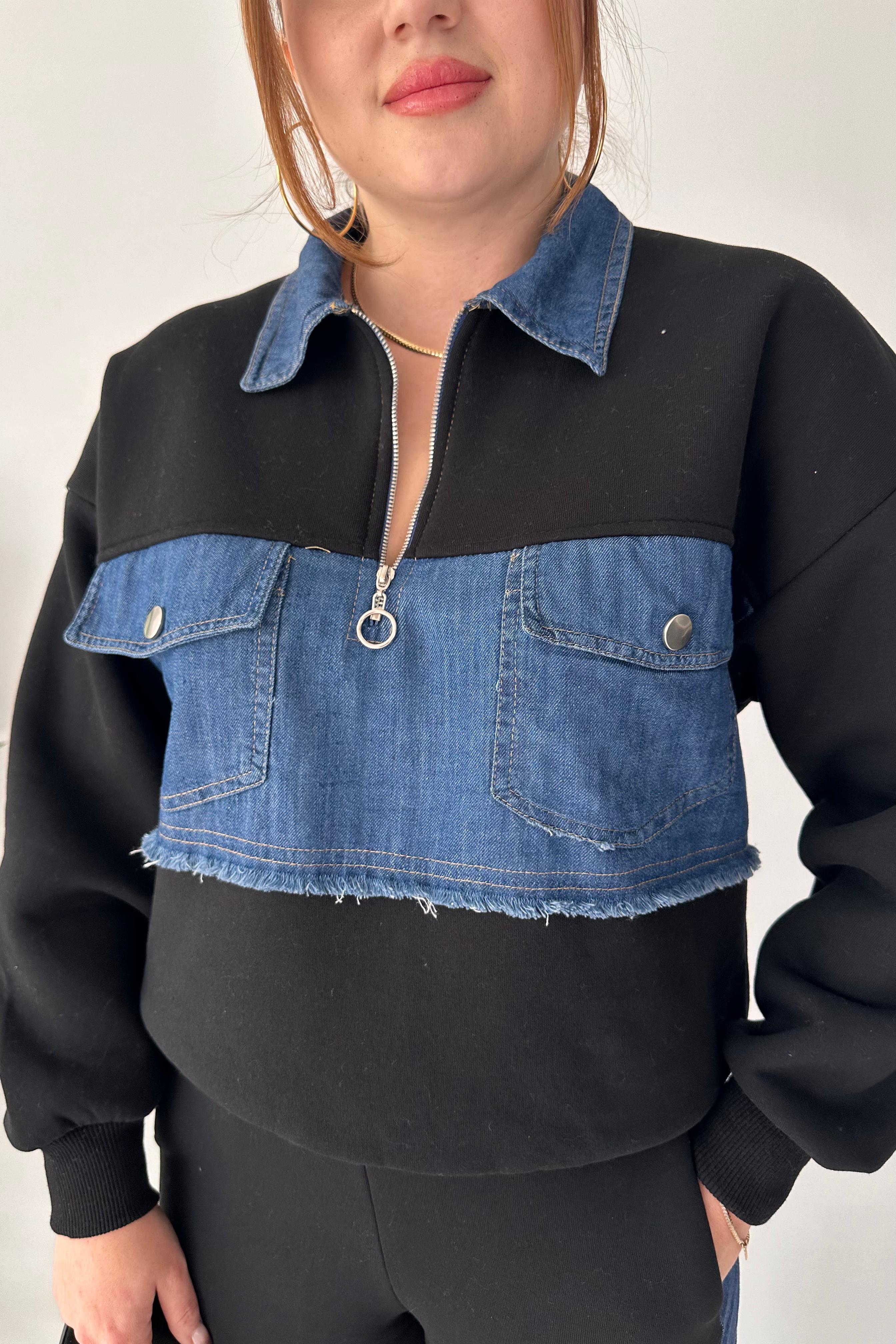 Denim Cepli İçi Polar Eşofman Takımı