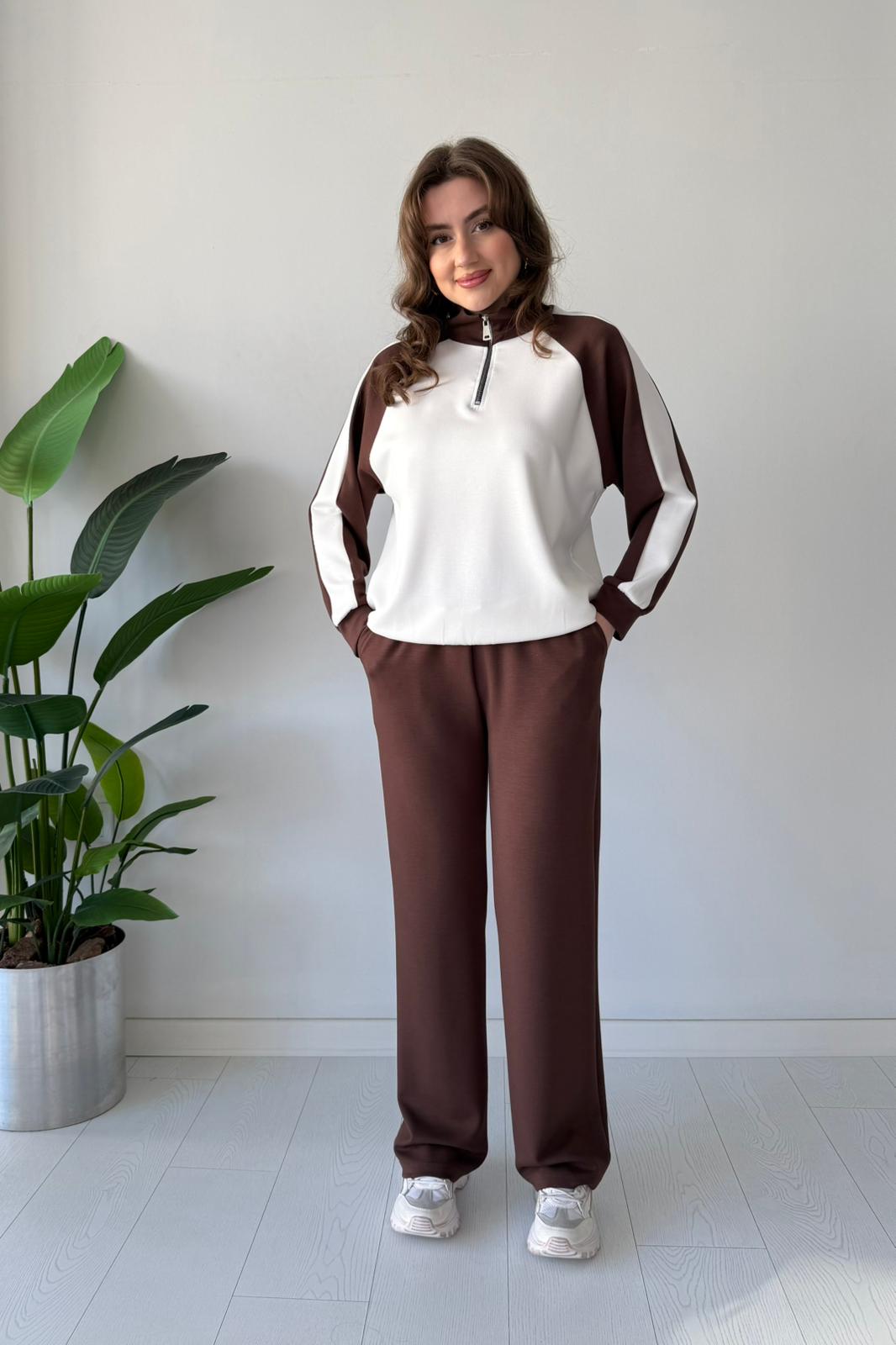 Çift Renkli Modal Takım - Kahve