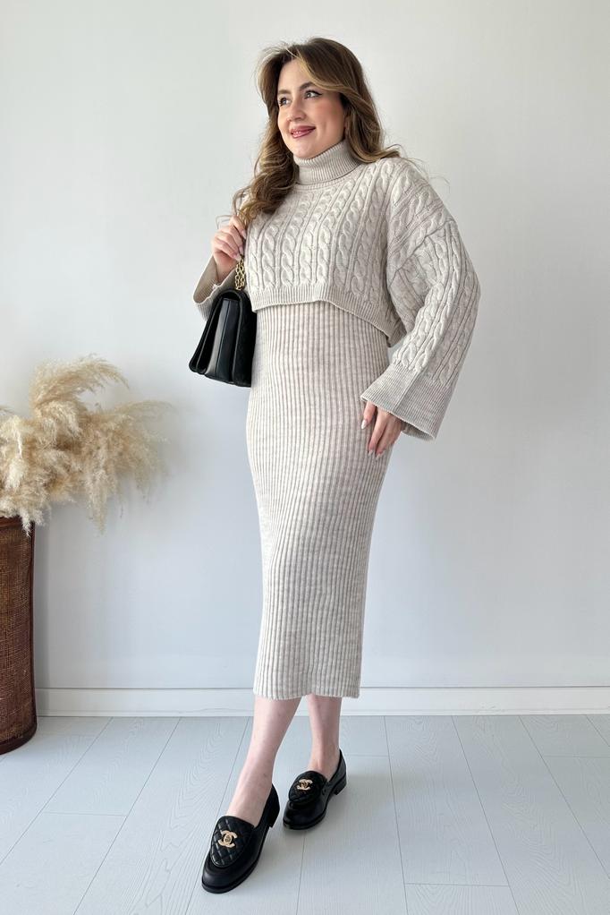 Saç Örgü Kazak Elbise Triko Takım