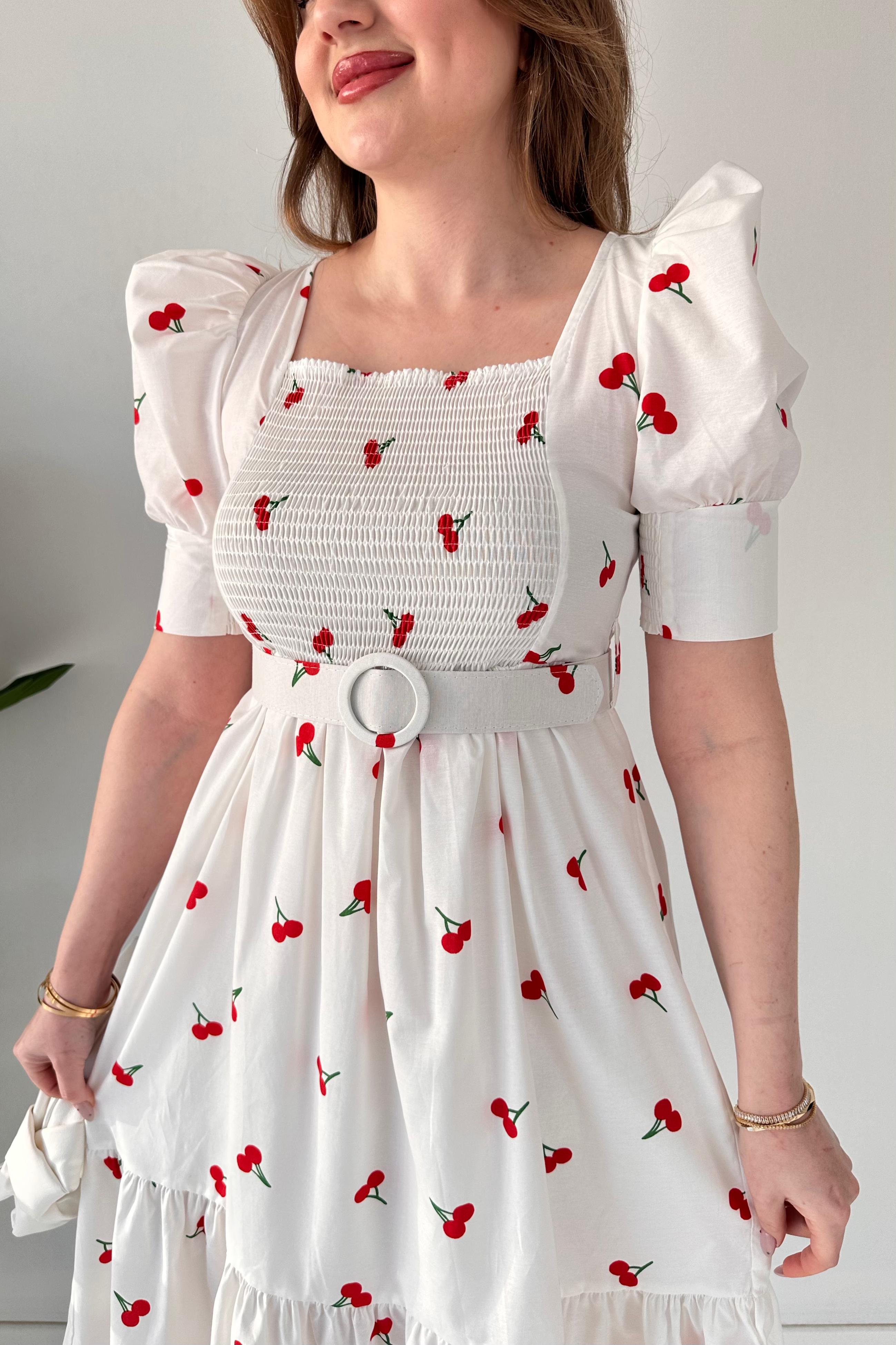 Kirazlı Astarlı Poplin Elbise