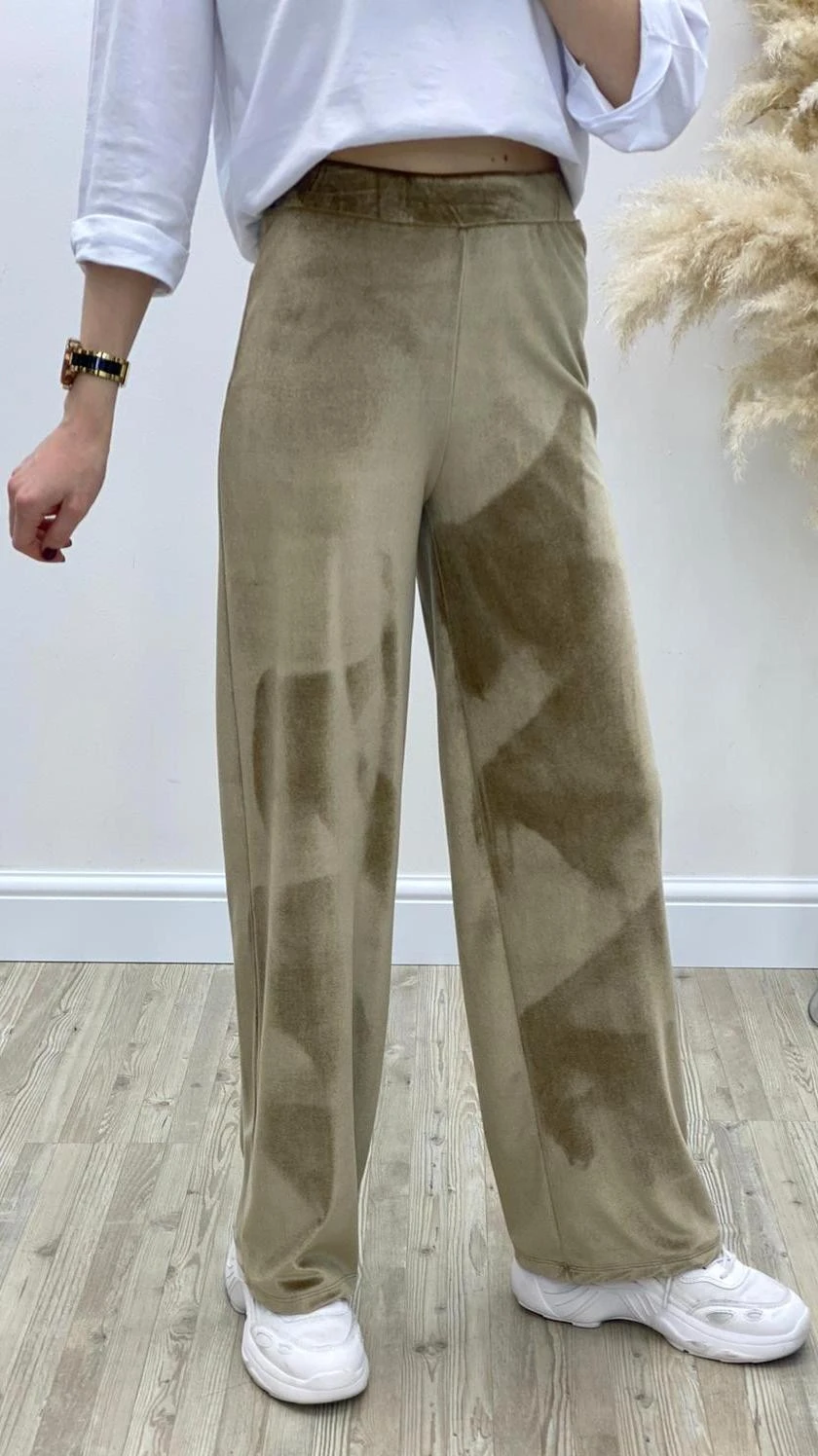 Kadife Bol Paça Tayt Pantolon Gold
