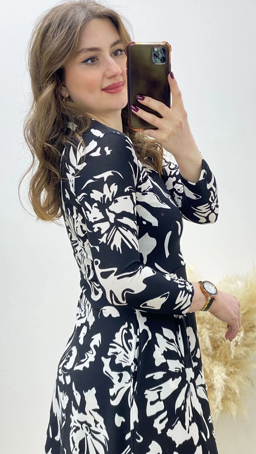 Cepli Desenli Kloş Elbise