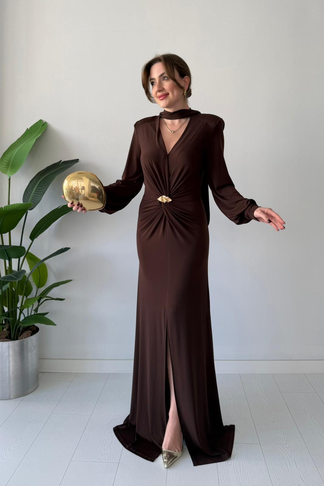 Şal Detaylı Tasarım Elbise