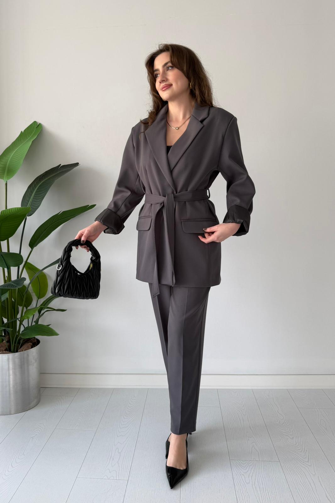 Oversize Kemerli Takım Elbise - Antrasit