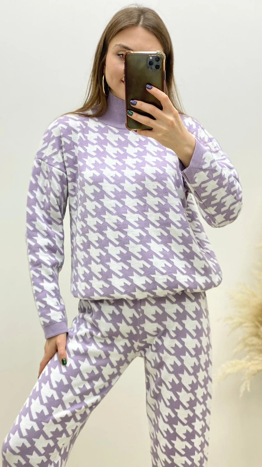 Bel Bağlamalı Kazayağı Triko Takım Lila