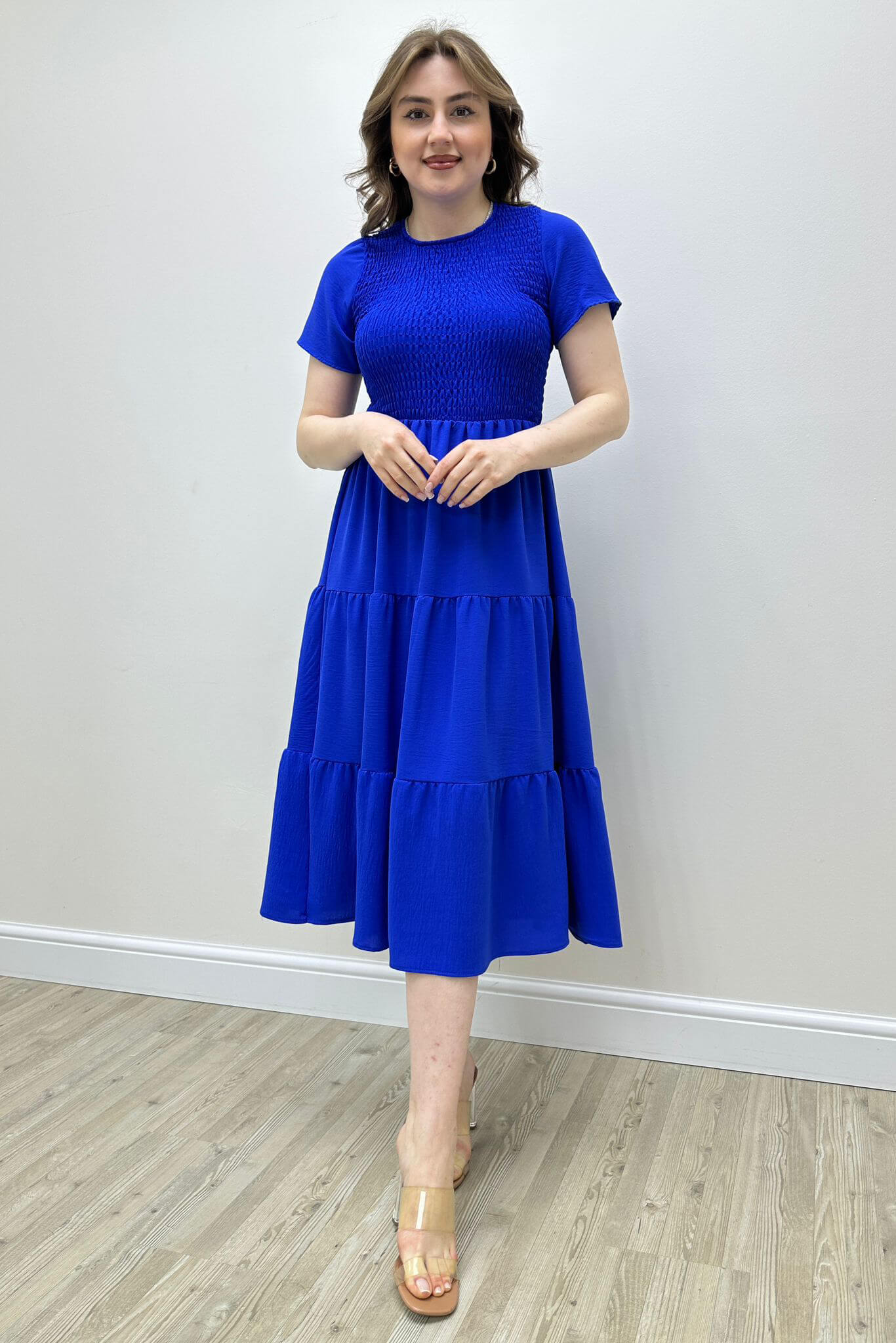 Üst Gipeli Elbise Saks Mavi