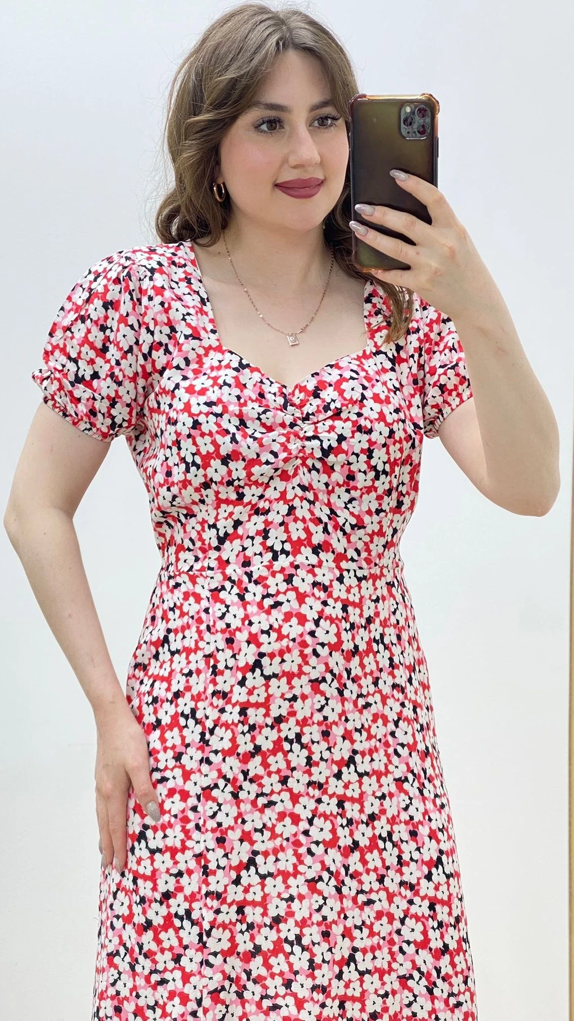 Öpücük Yaka Mineli Viskon Elbise Kırmızı