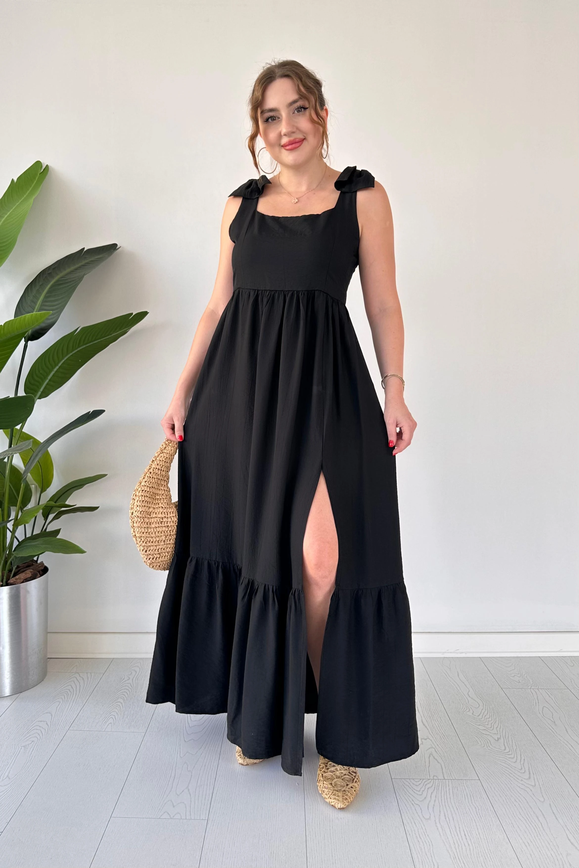 Omuz Fiyonk Keten Elbise