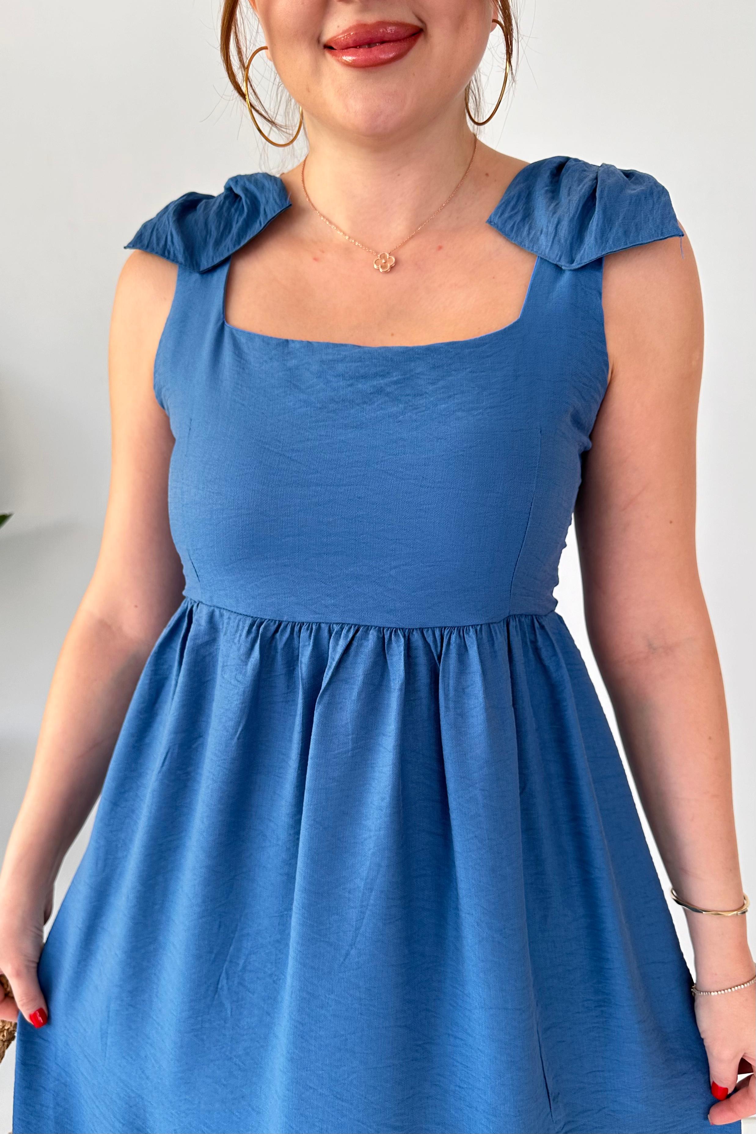 Omuz Fiyonk Keten Elbise