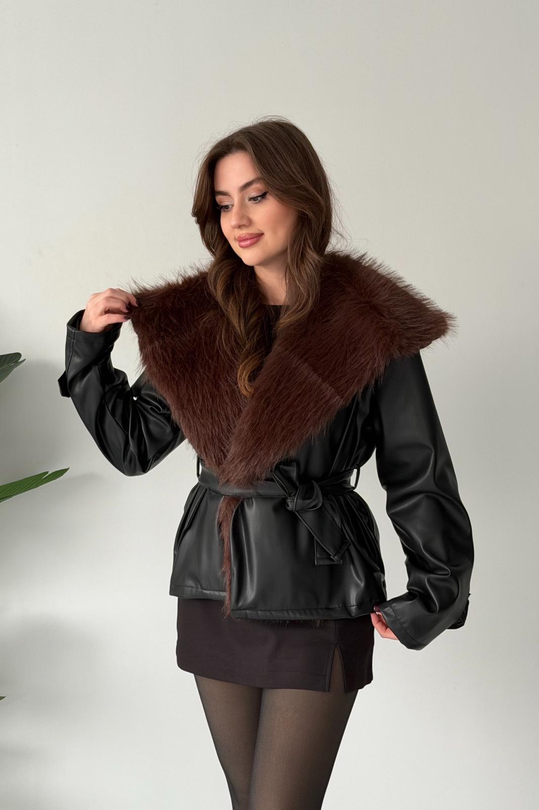 Kürk Yakalı Deri Ceket