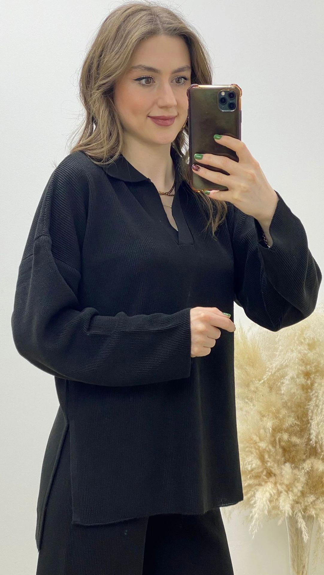 Polo Yaka Triko Takım Siyah