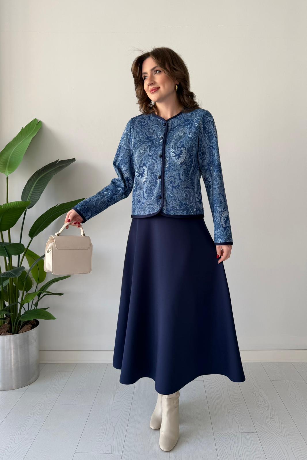 Şal Desen Etekli Takım - Lacivert