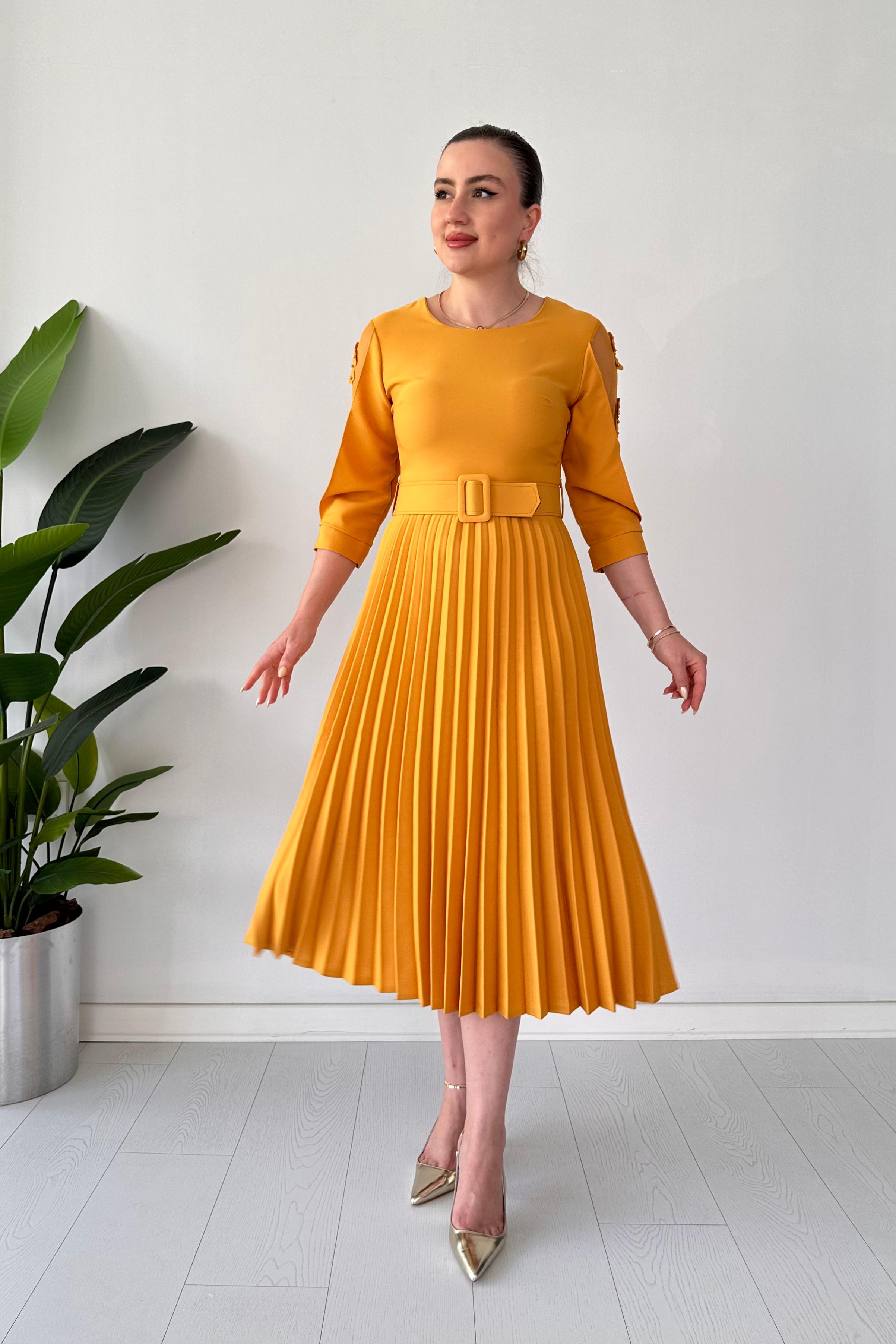 Bisiklet Yaka Tüllü Elbise