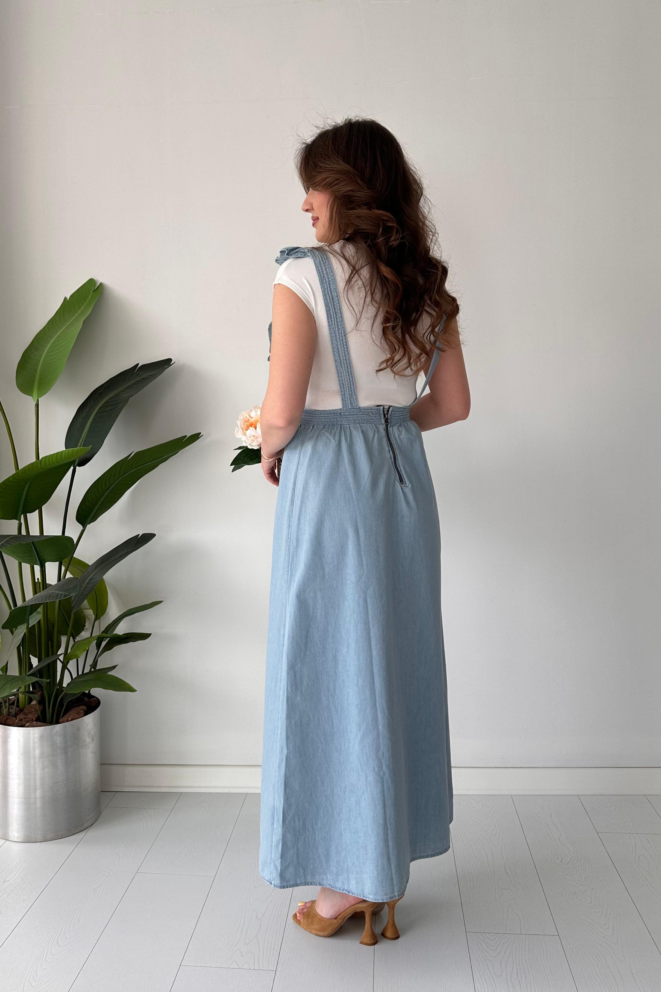 Volanlı Denim Jile Elbise