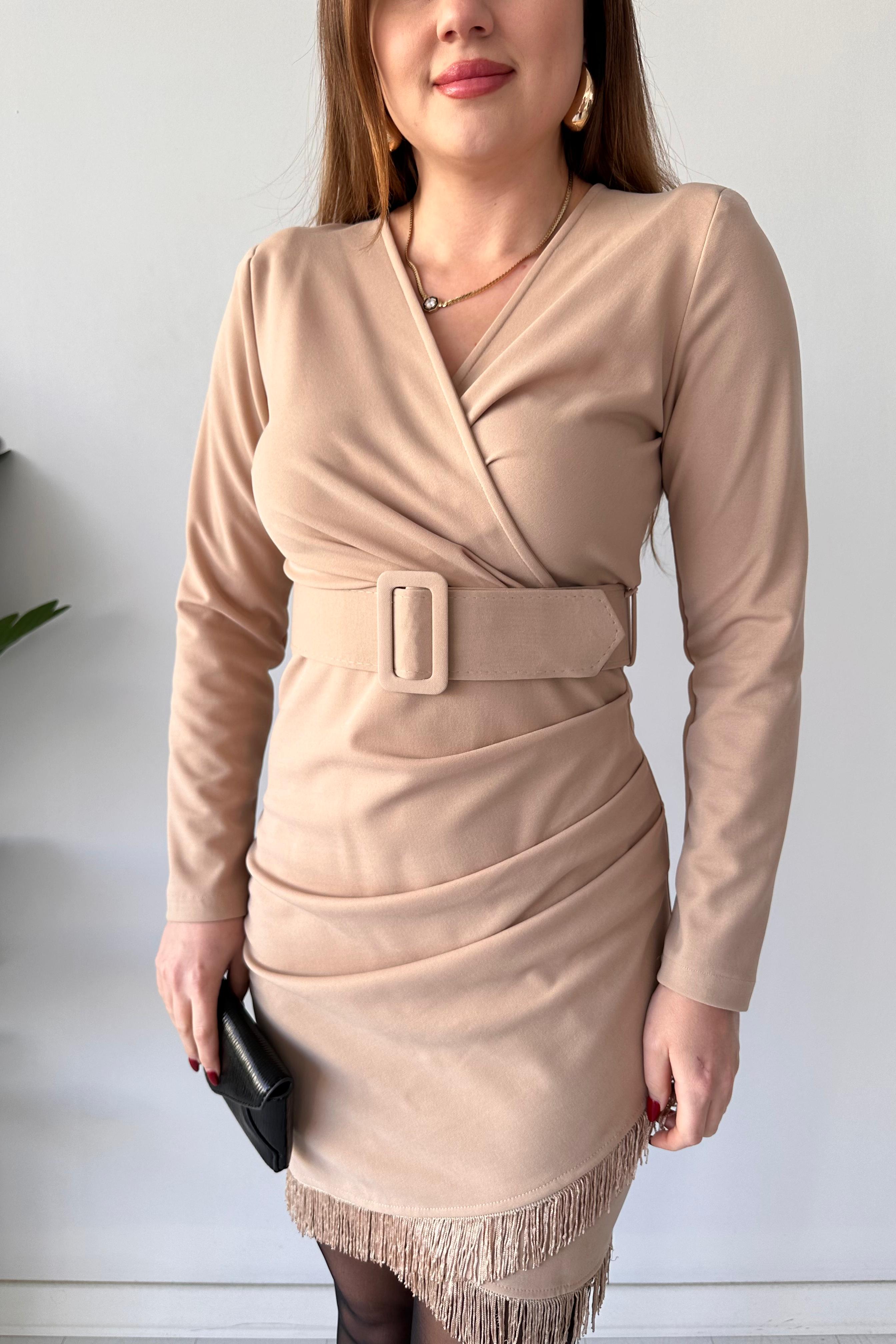 Püsküllü Krep Elbise