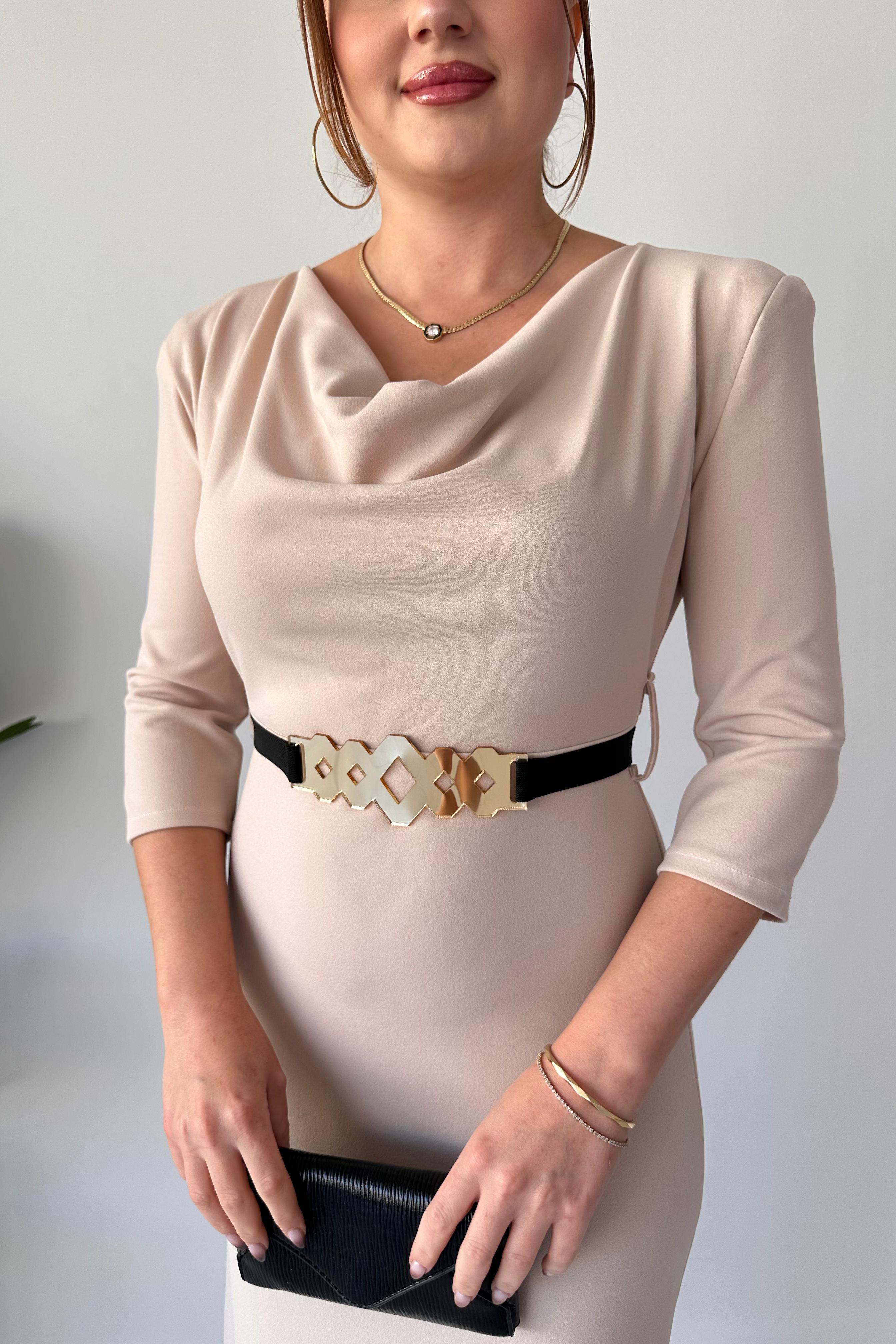 Zigzag Kemerli Krep Elbise