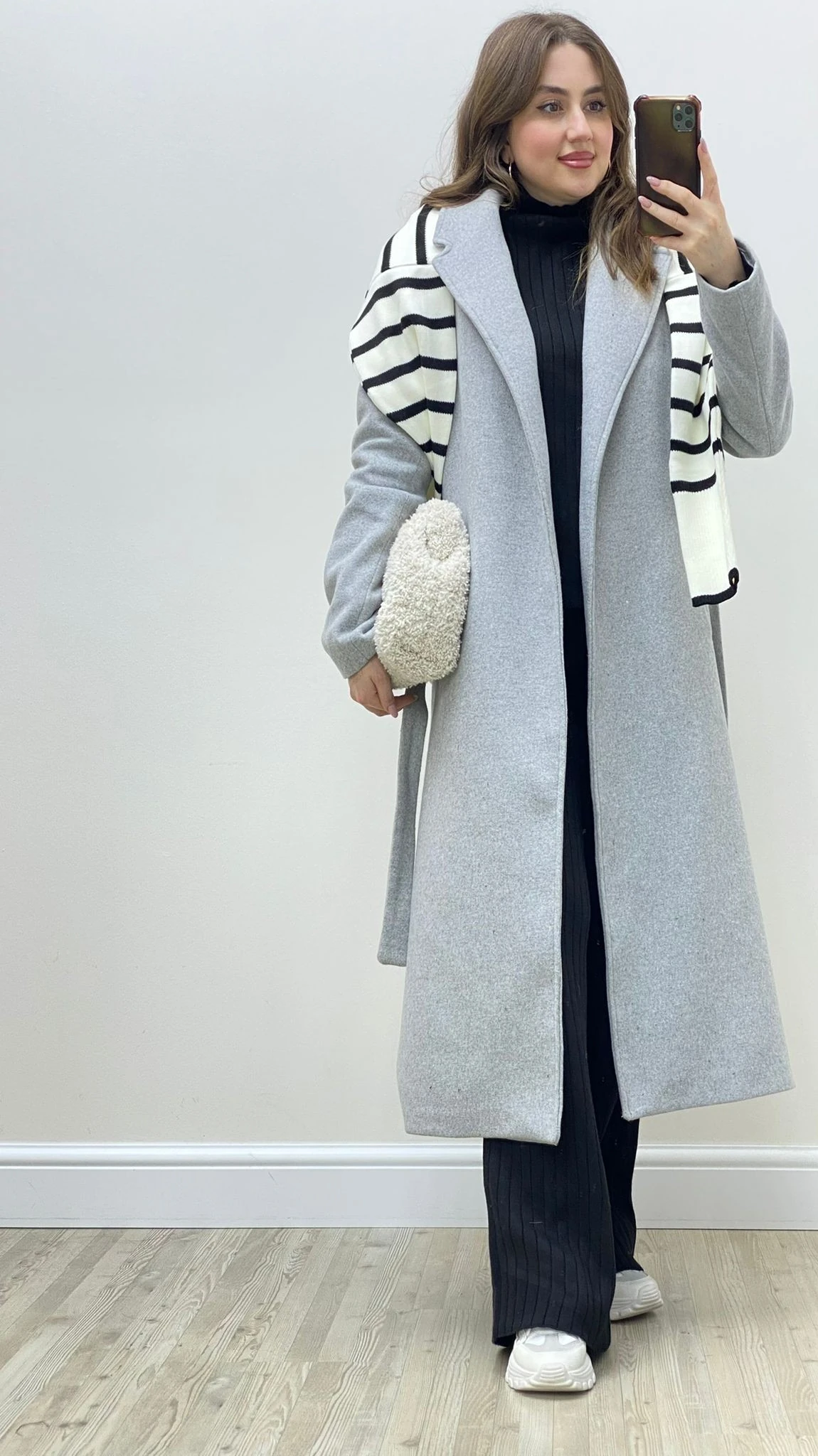 Uzun Astarlı Kaşe Kaban Gri