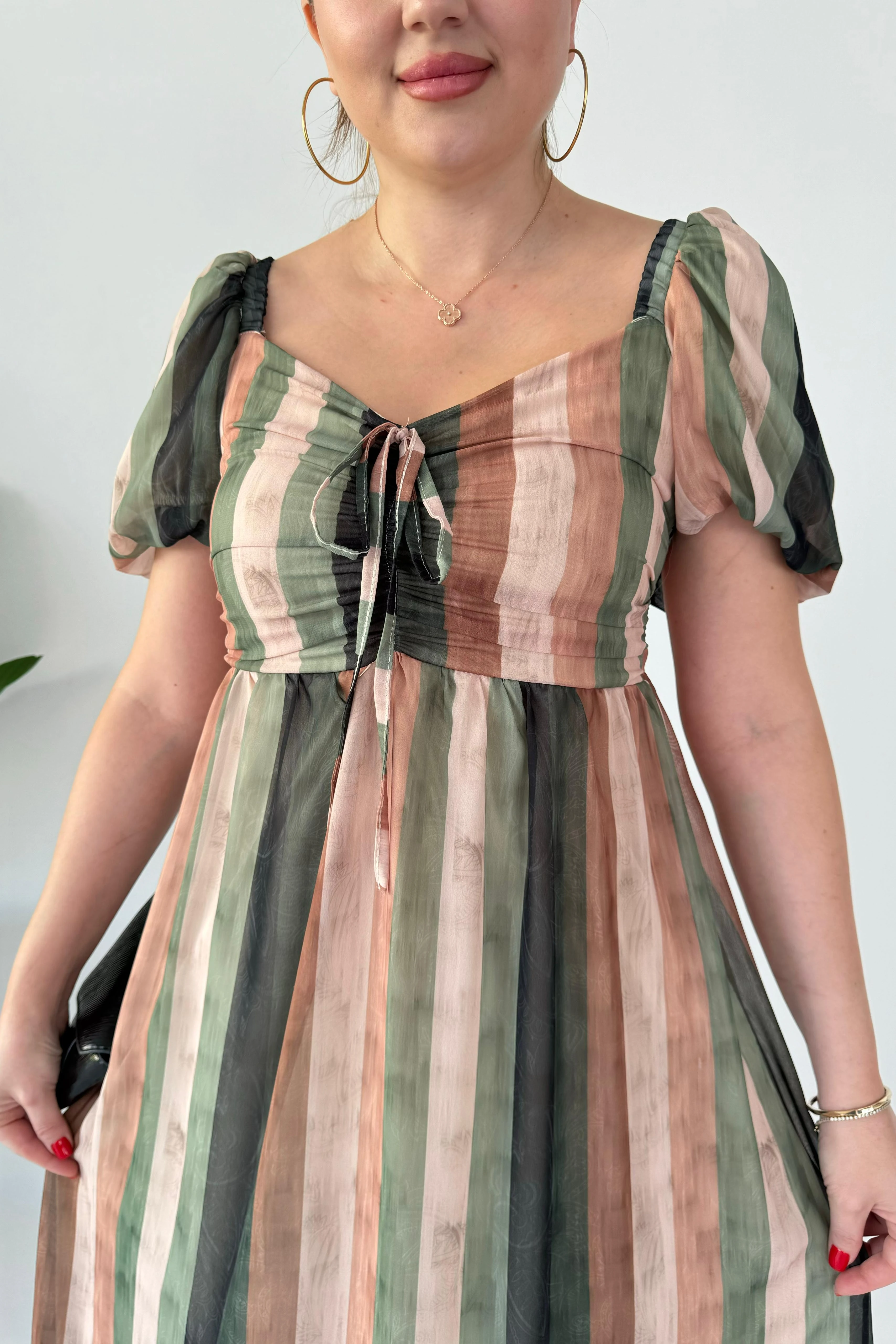 Çizgili Şifon Elbise