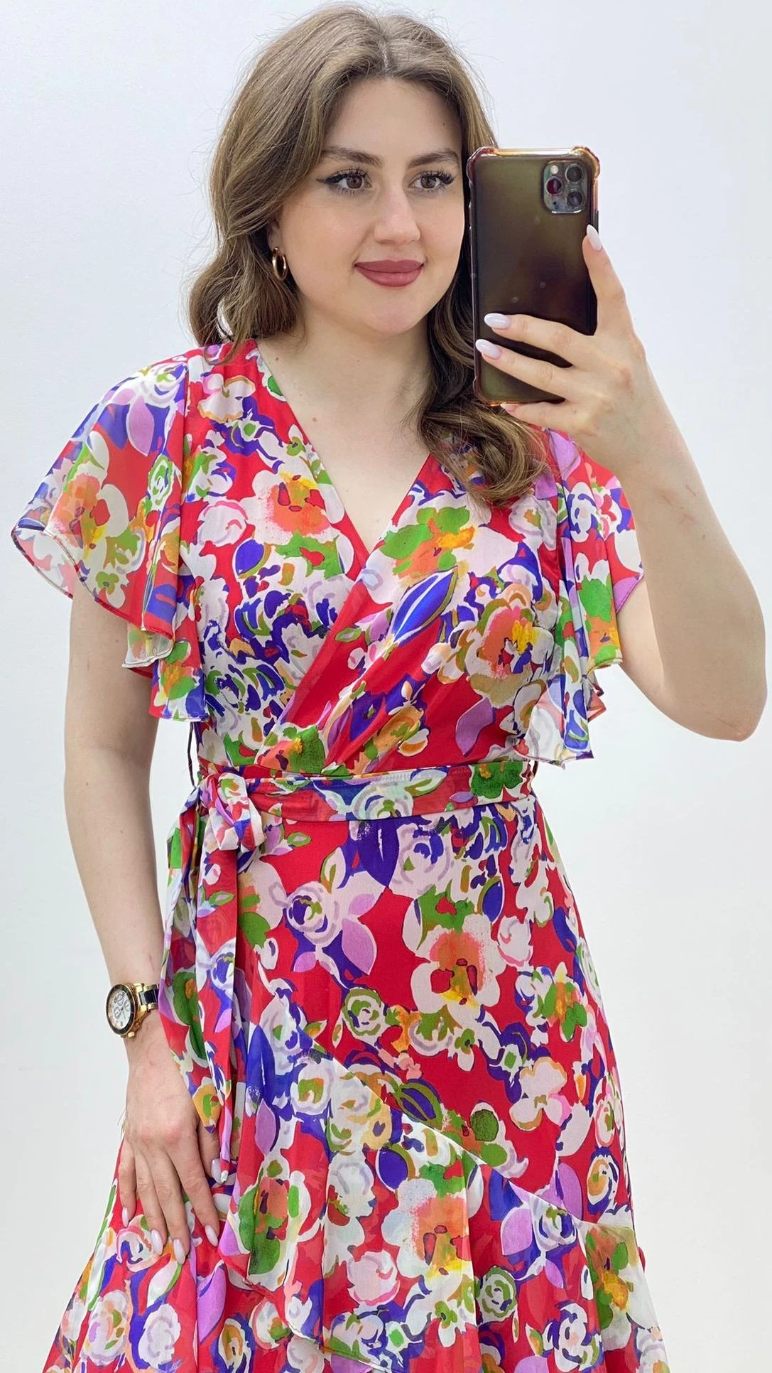 İspanyol Şifon Elbise Kırmızı