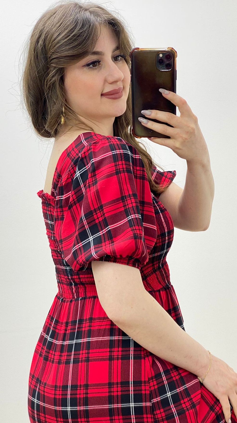 Gipeli Ekoseli Elbise Kırmızı