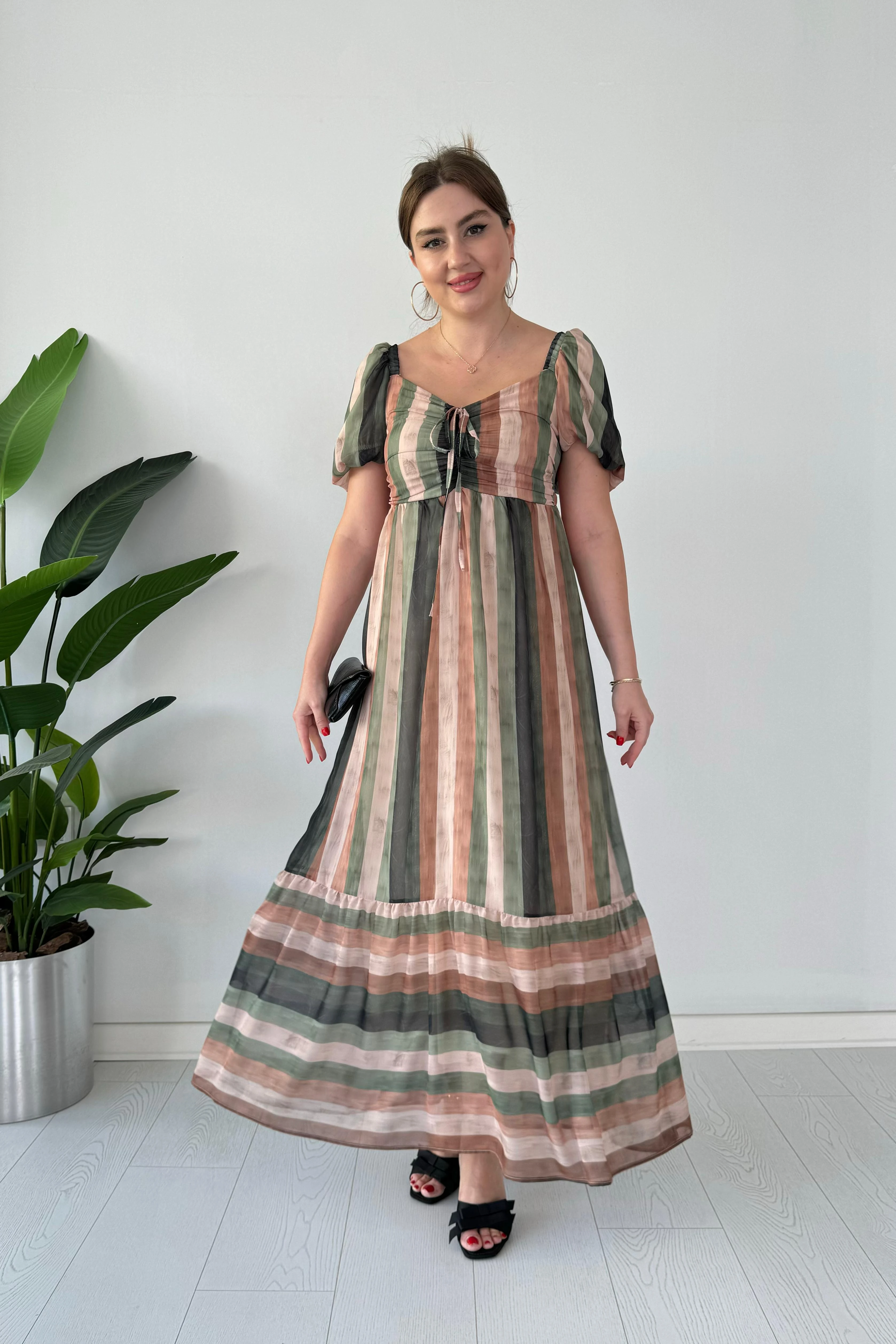 Çizgili Şifon Elbise