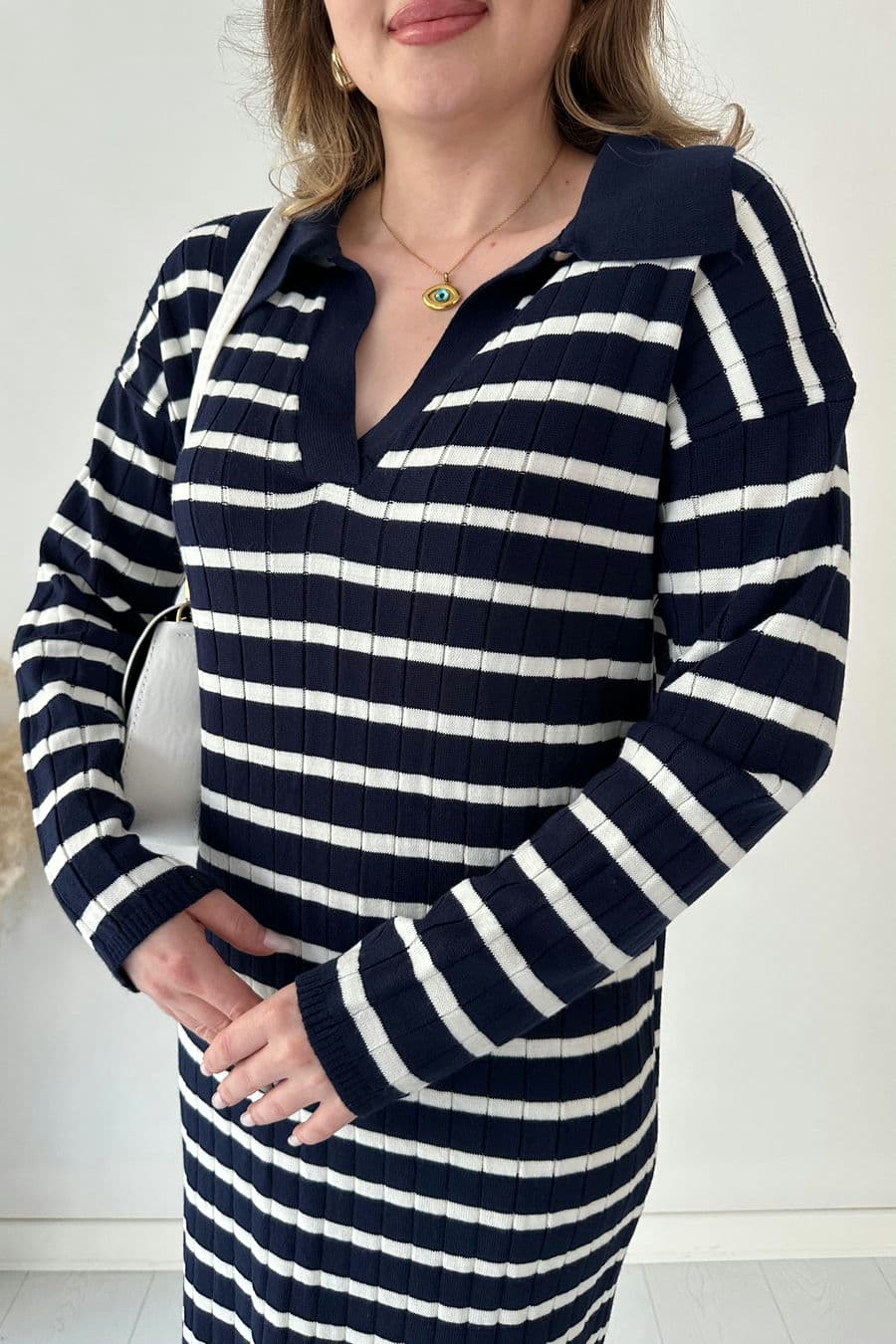 Çizgili Basic Triko Elbise