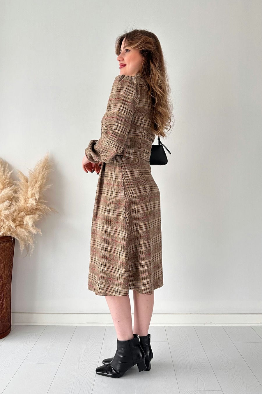 Kruvaze Kaşe Elbise Kahve