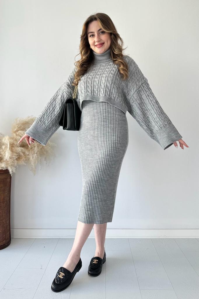 Saç Örgü Kazak Elbise Triko Takım