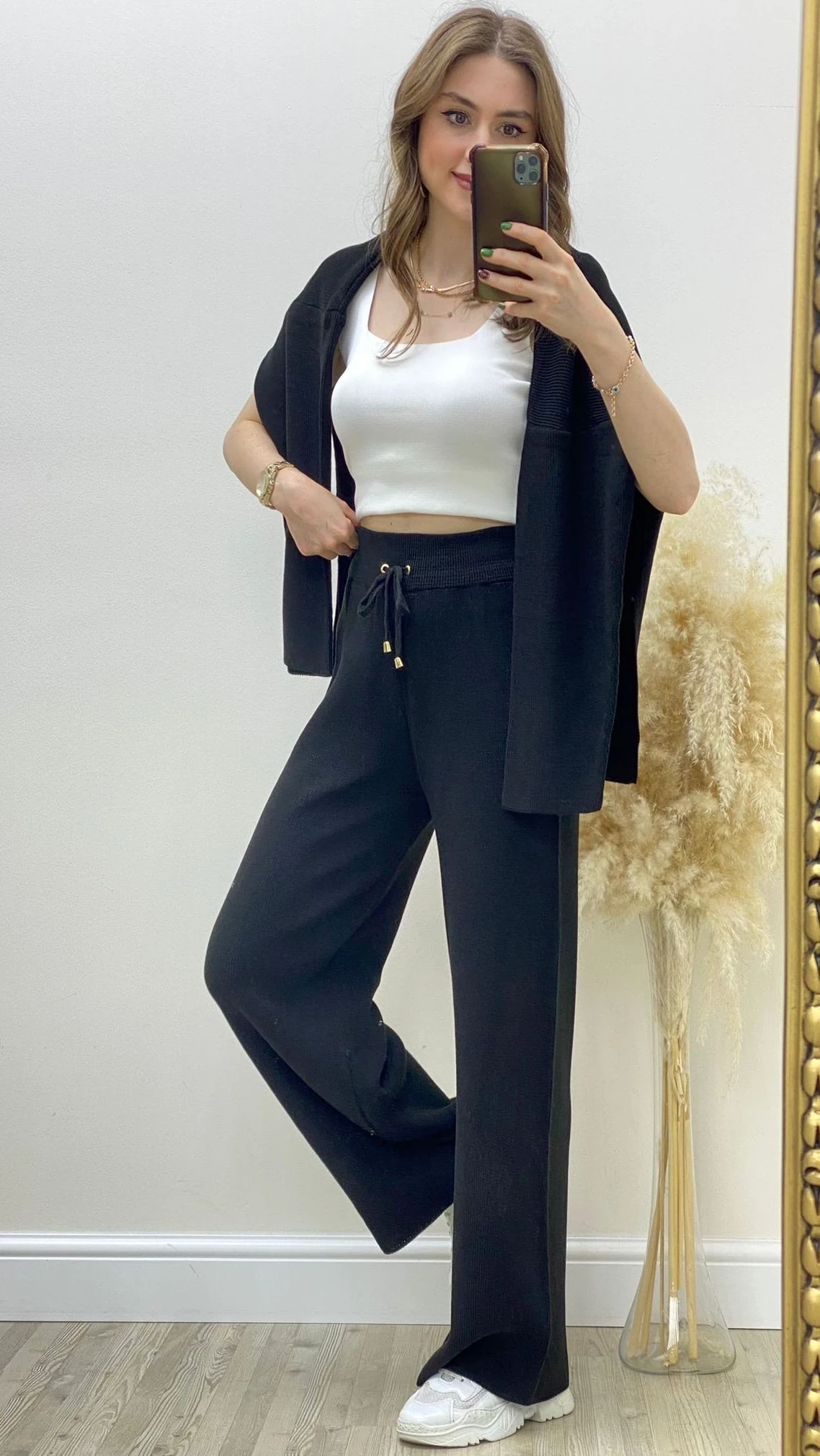 Polo Yaka Triko Takım Siyah