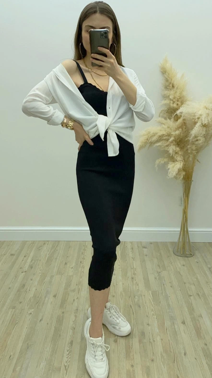 Askılı Çelik Örme Kalem Elbise Siyah