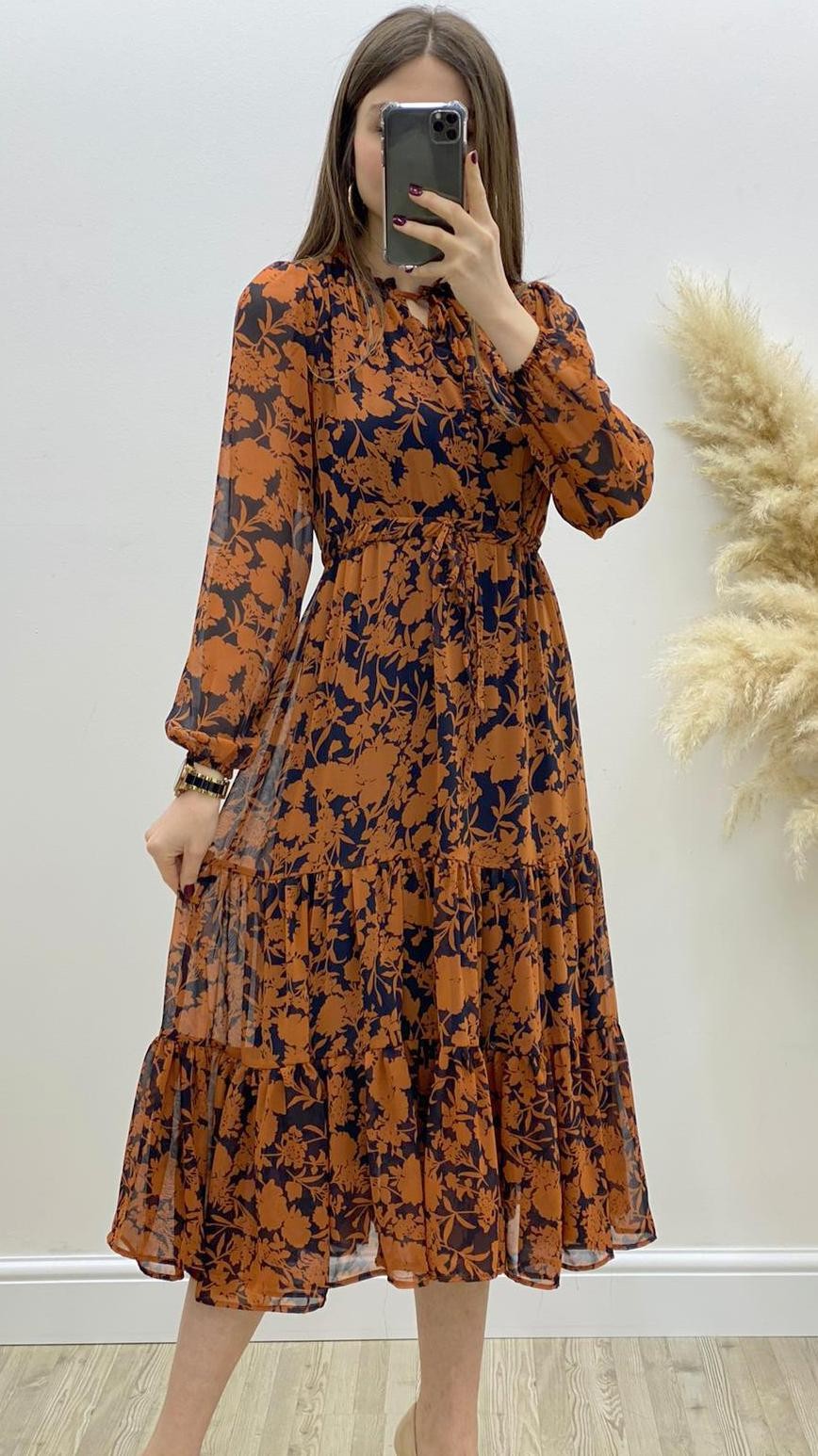 Midi Boy Desenli Elbise