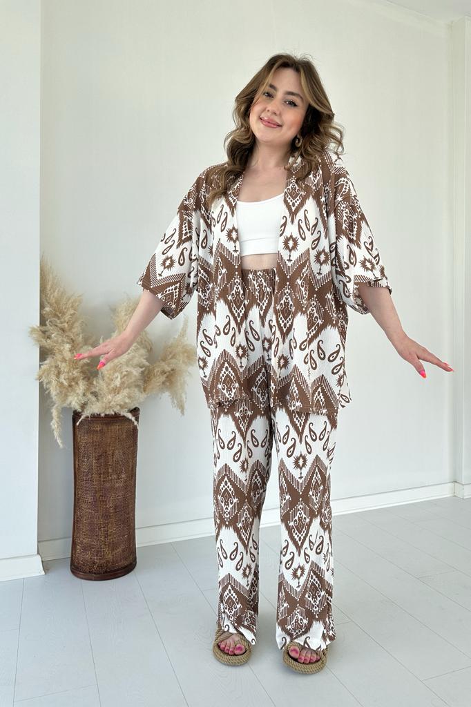 Şal Gofre İkili Takım Bej