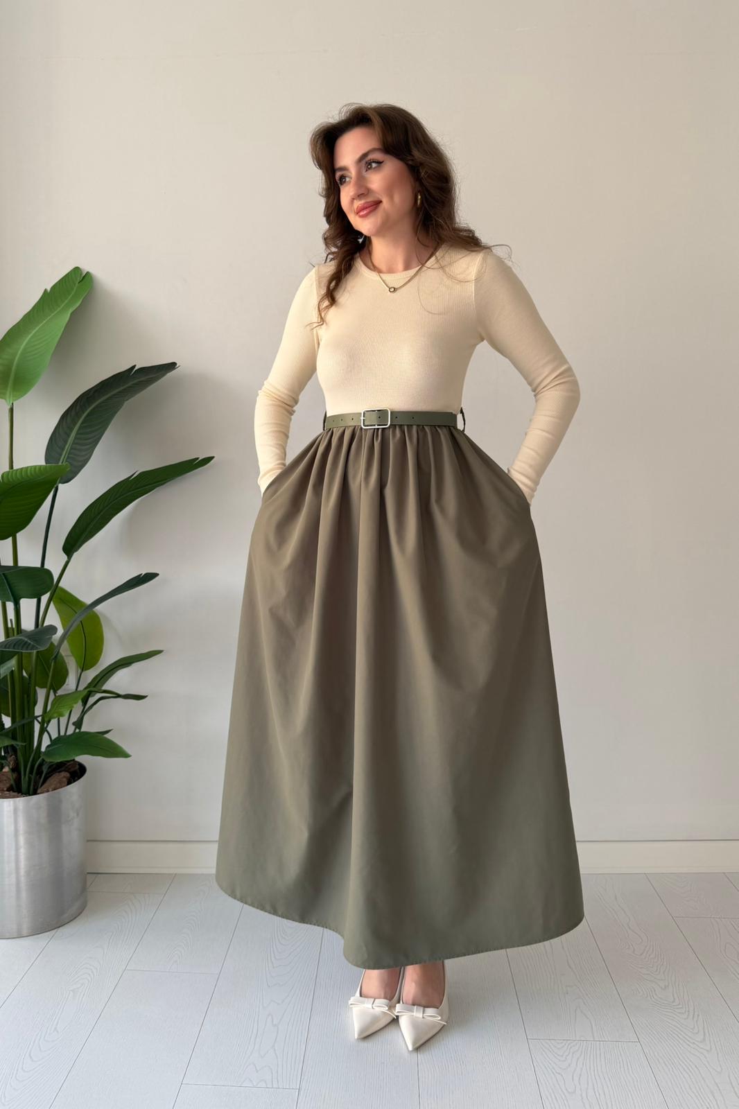 Kemerli Poplin Detay Elbise