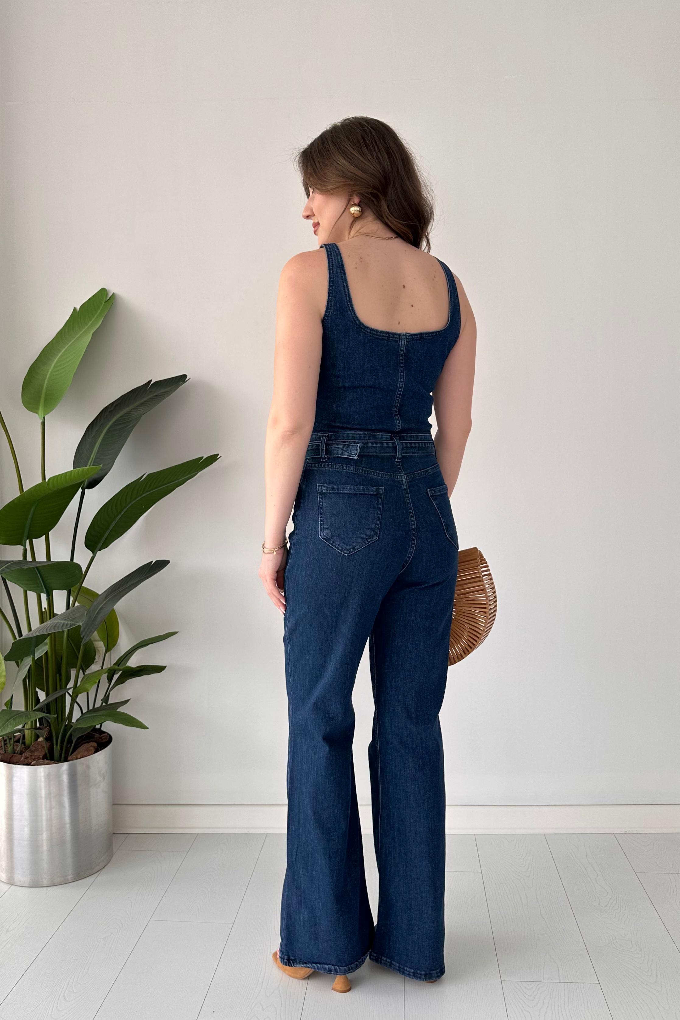 Askılı Flare Denim Tulum