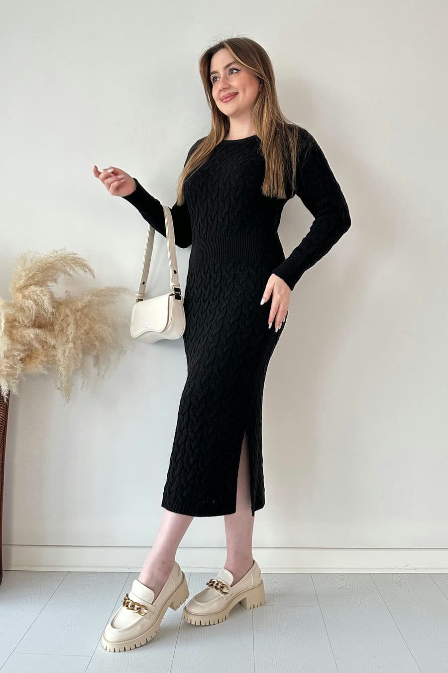 Saç Örgü Midi Elbise