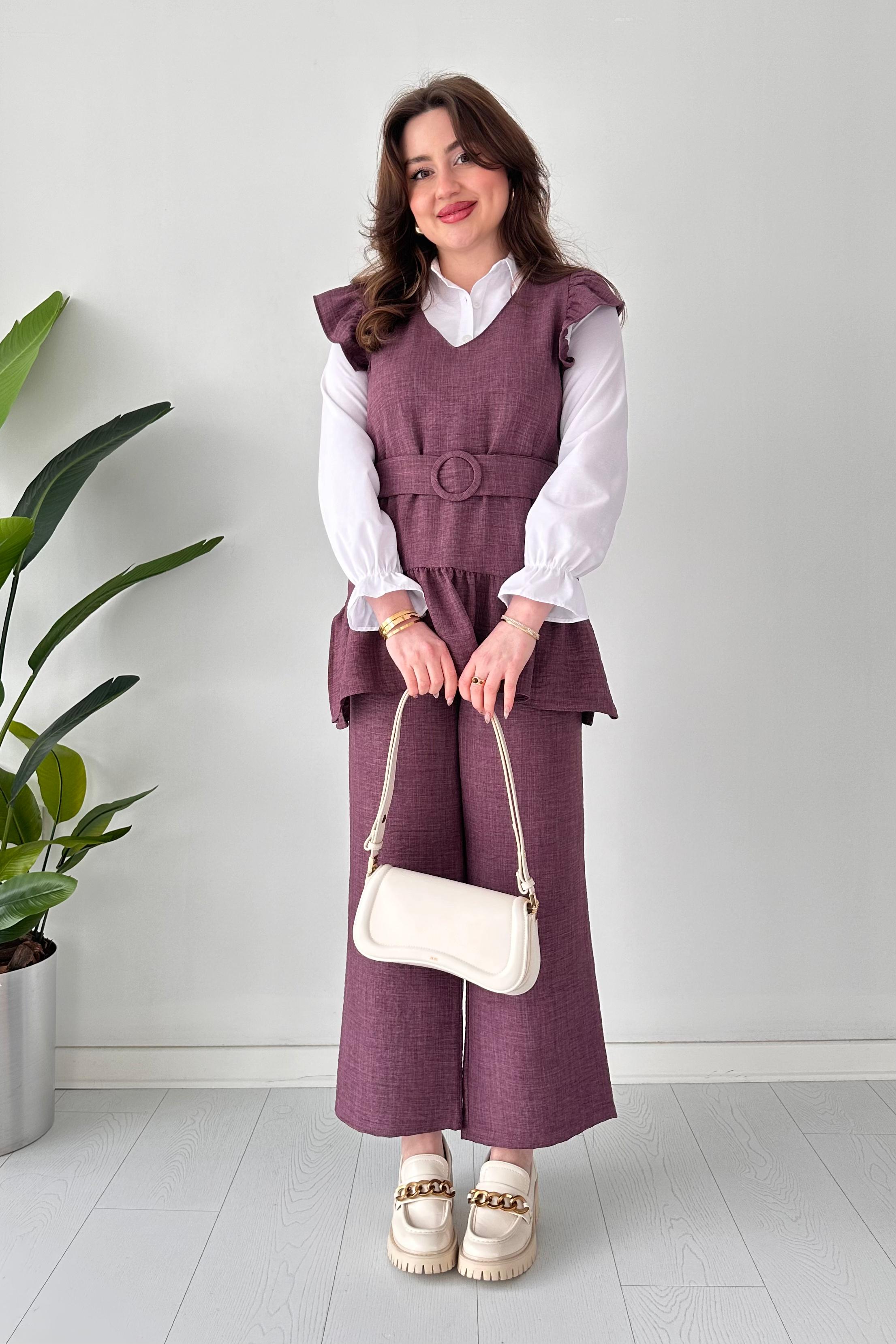 Keten V Yaka Üçlü Takım