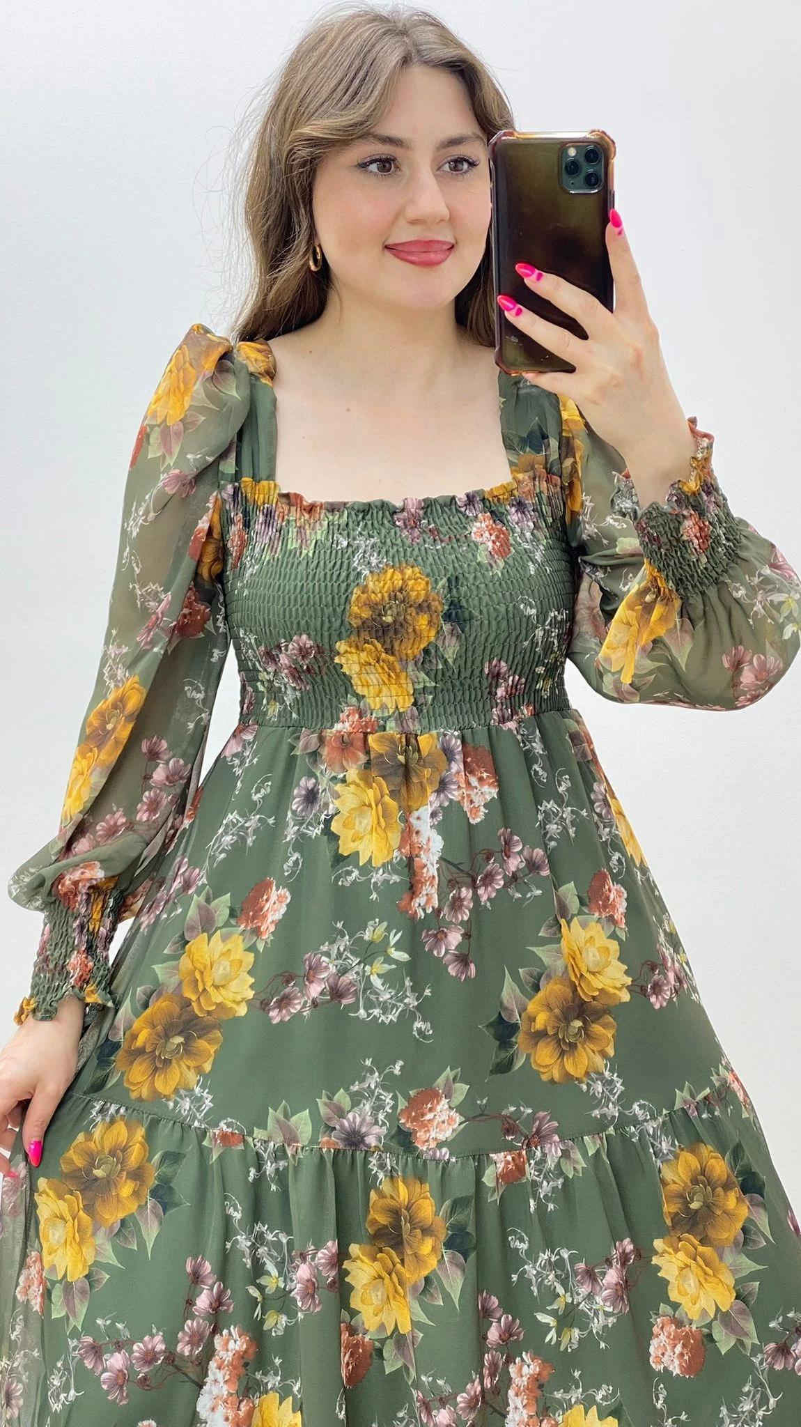 Gipeli Ortanca Şifon Elbise Haki