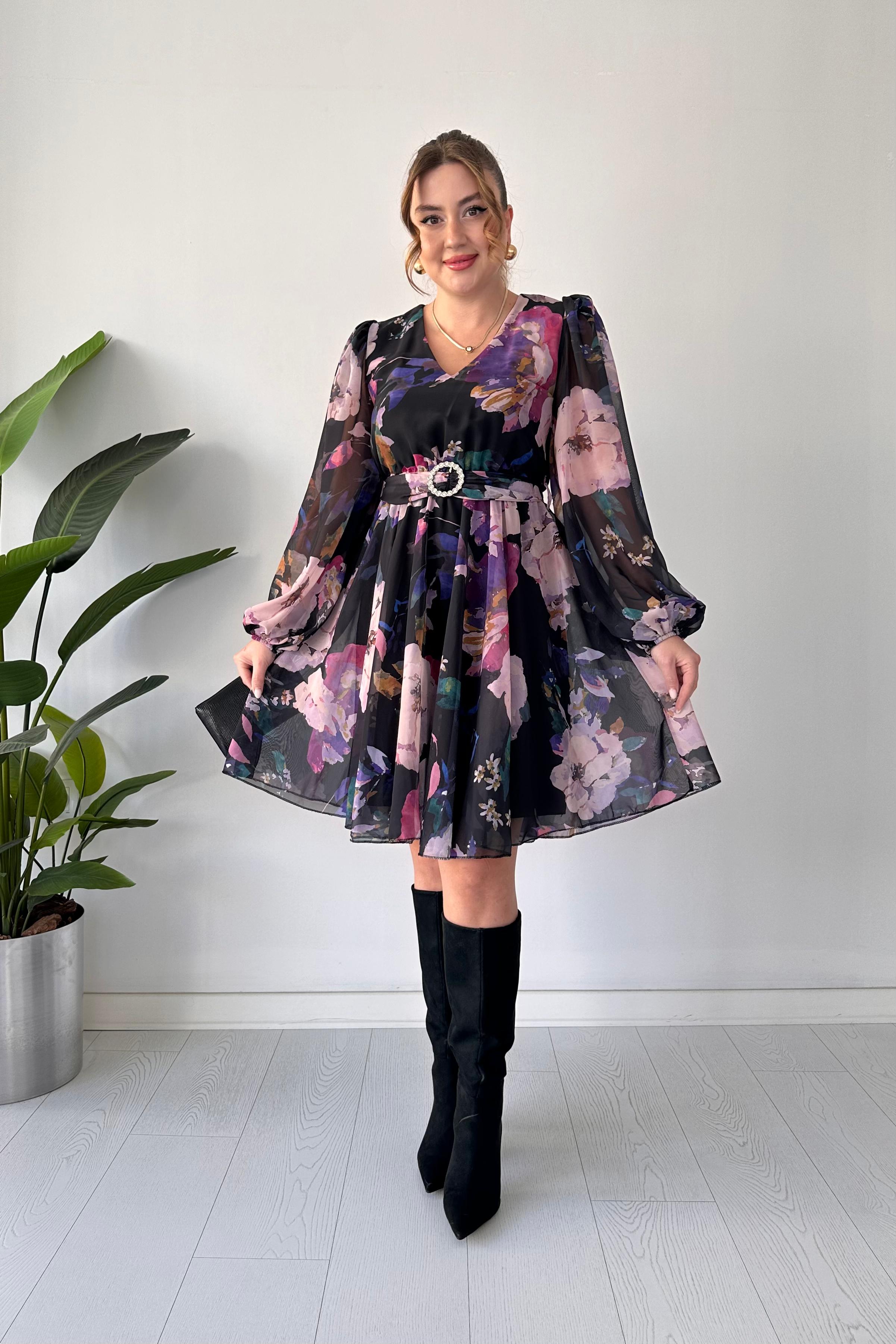 Floral Şifon Elbise