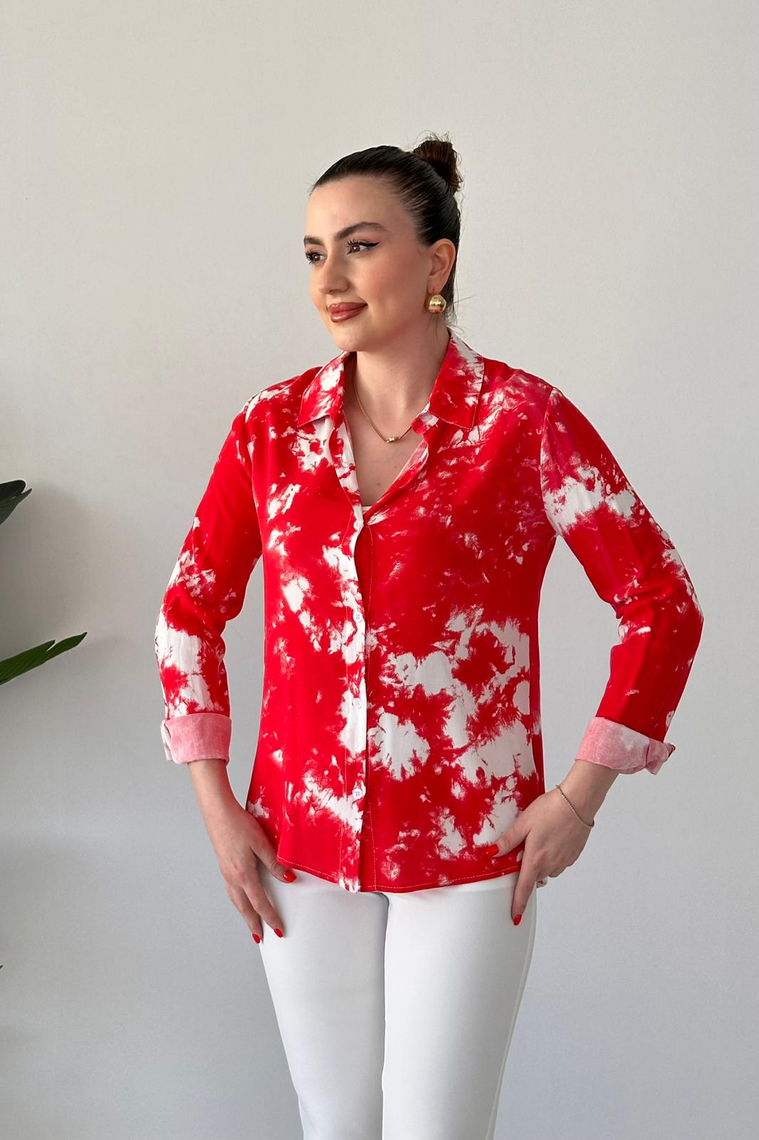 Batik Viskon Gömlek - KIRMIZI