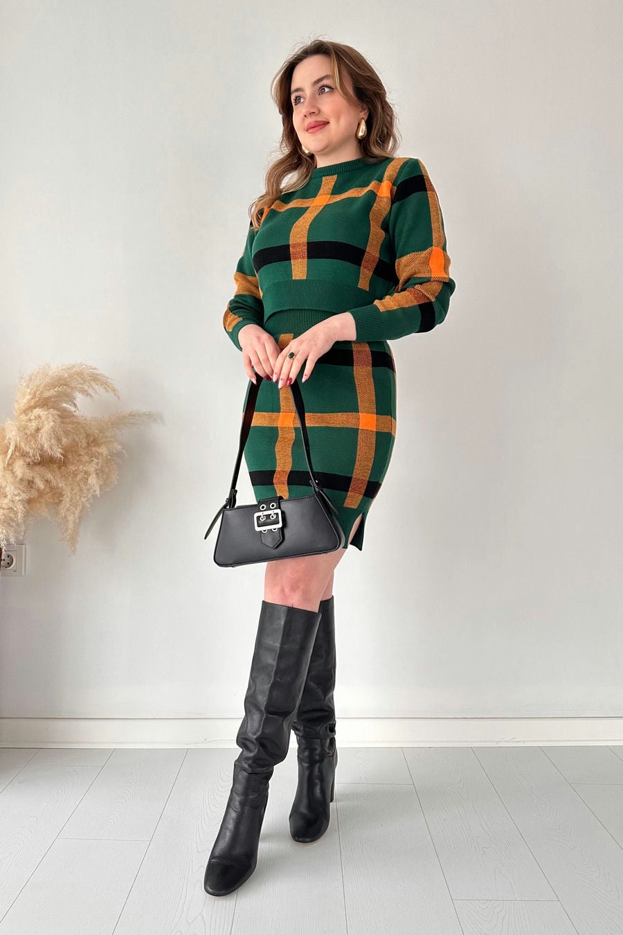 Ekoseli Etekli Takım Yeşil