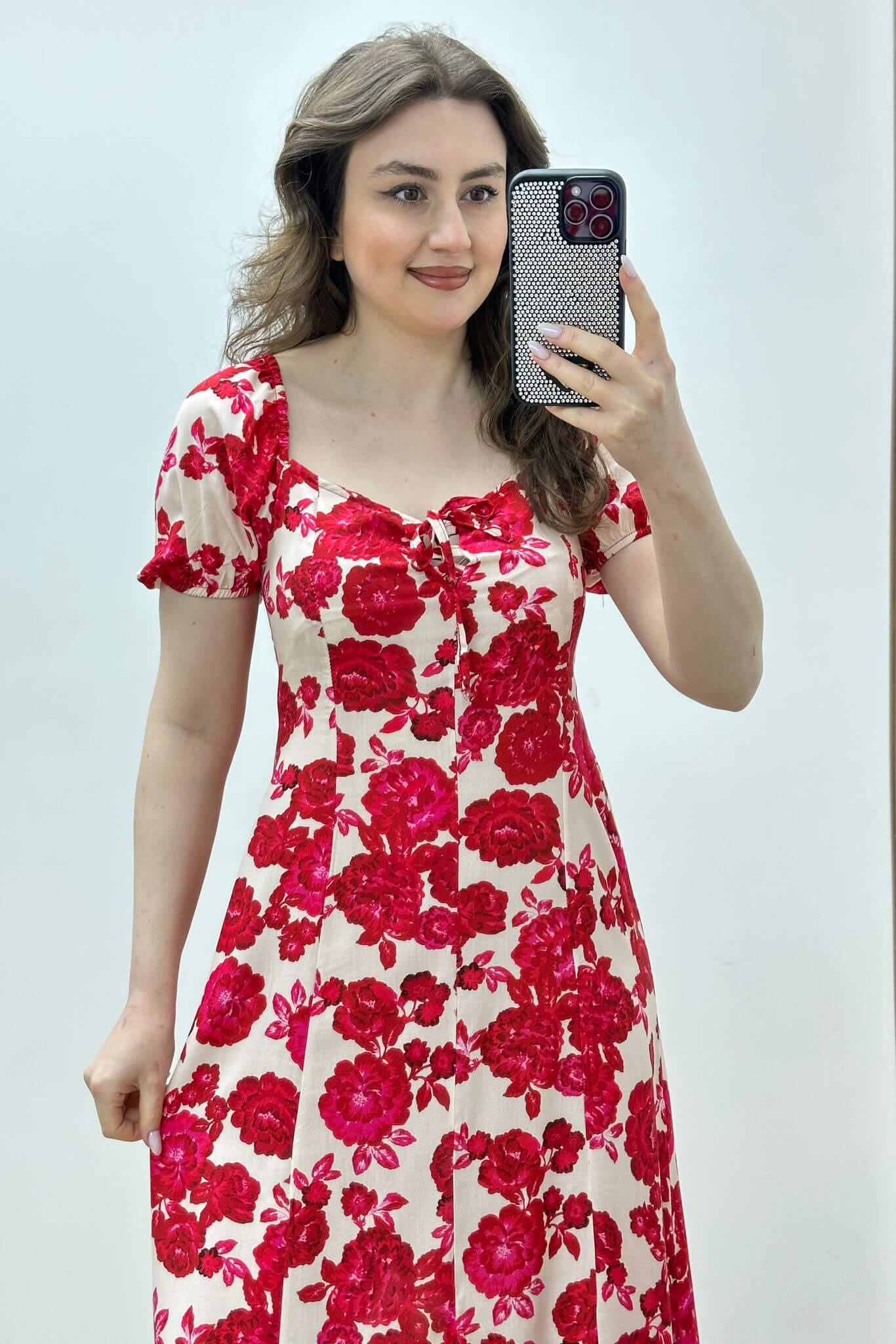 Kırmızı Gül Viskon Elbise