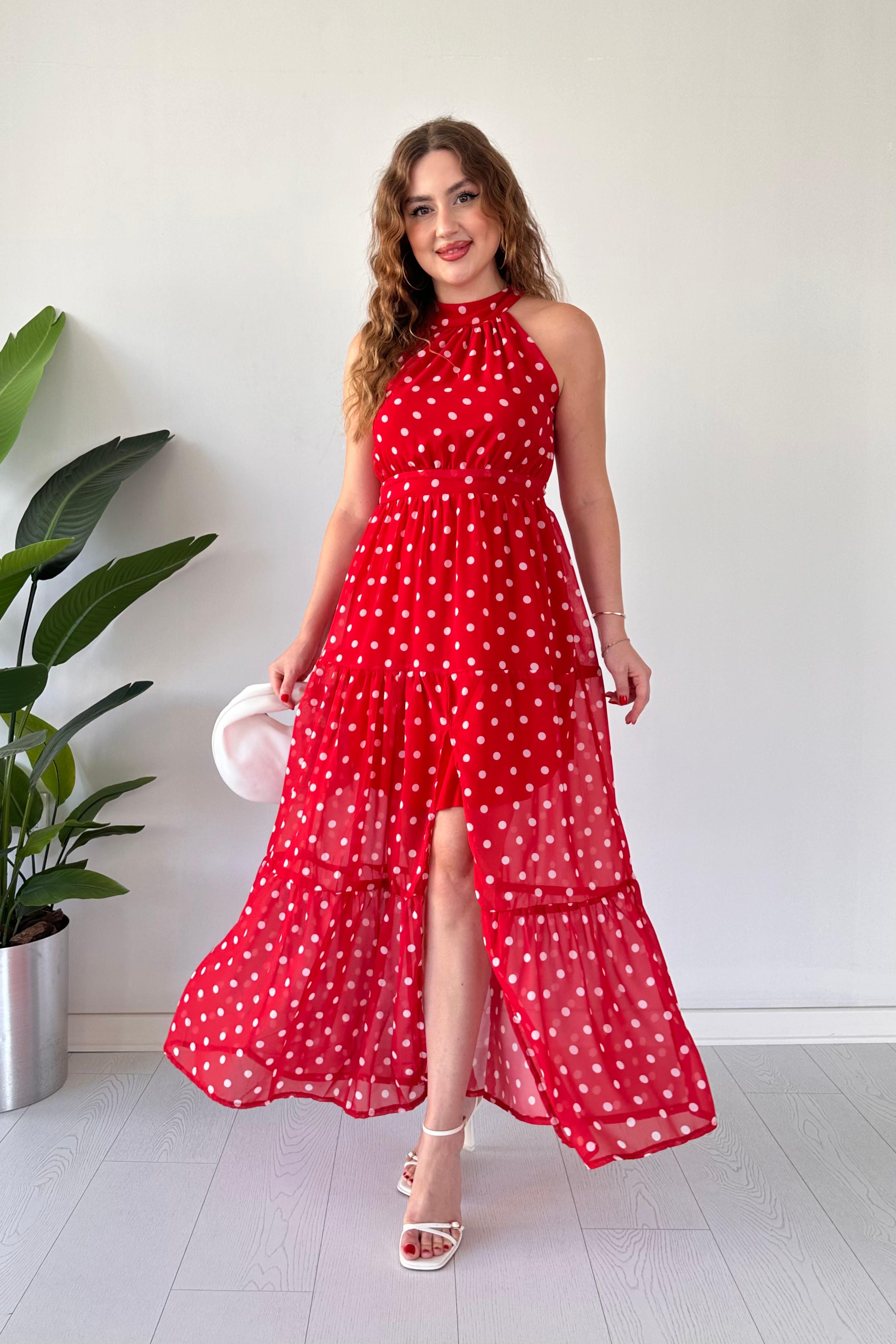 Puantiyeli Şifon Elbise