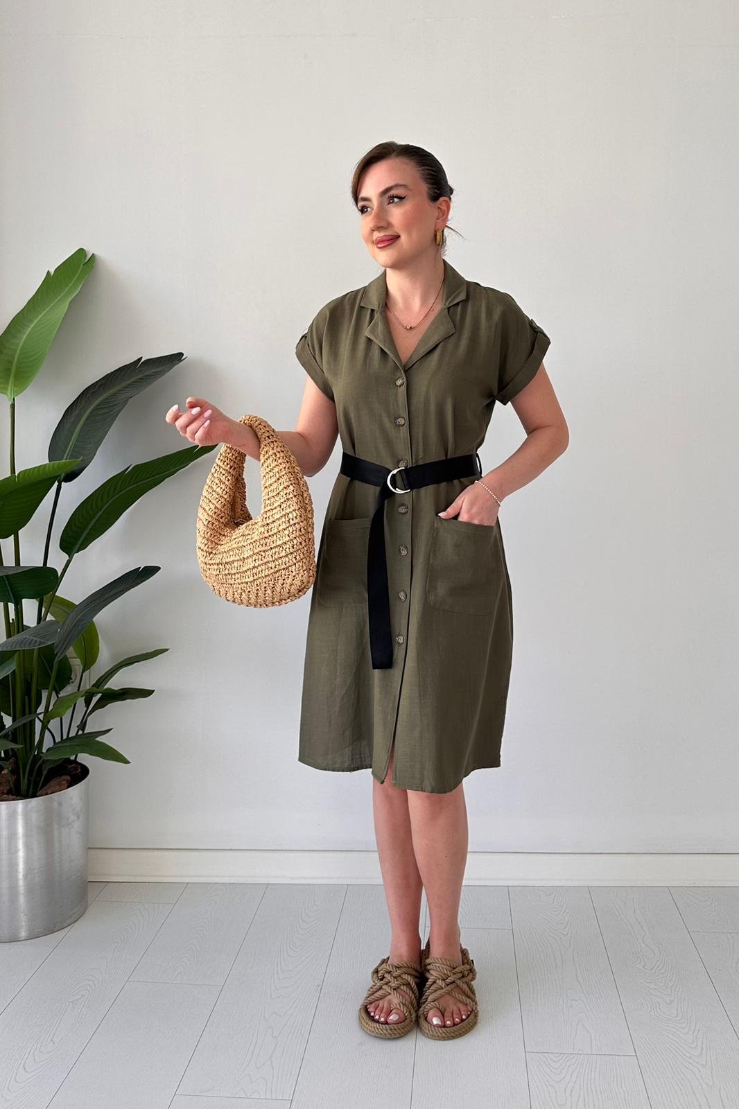 Siyah Kemerli Gömlek Elbise