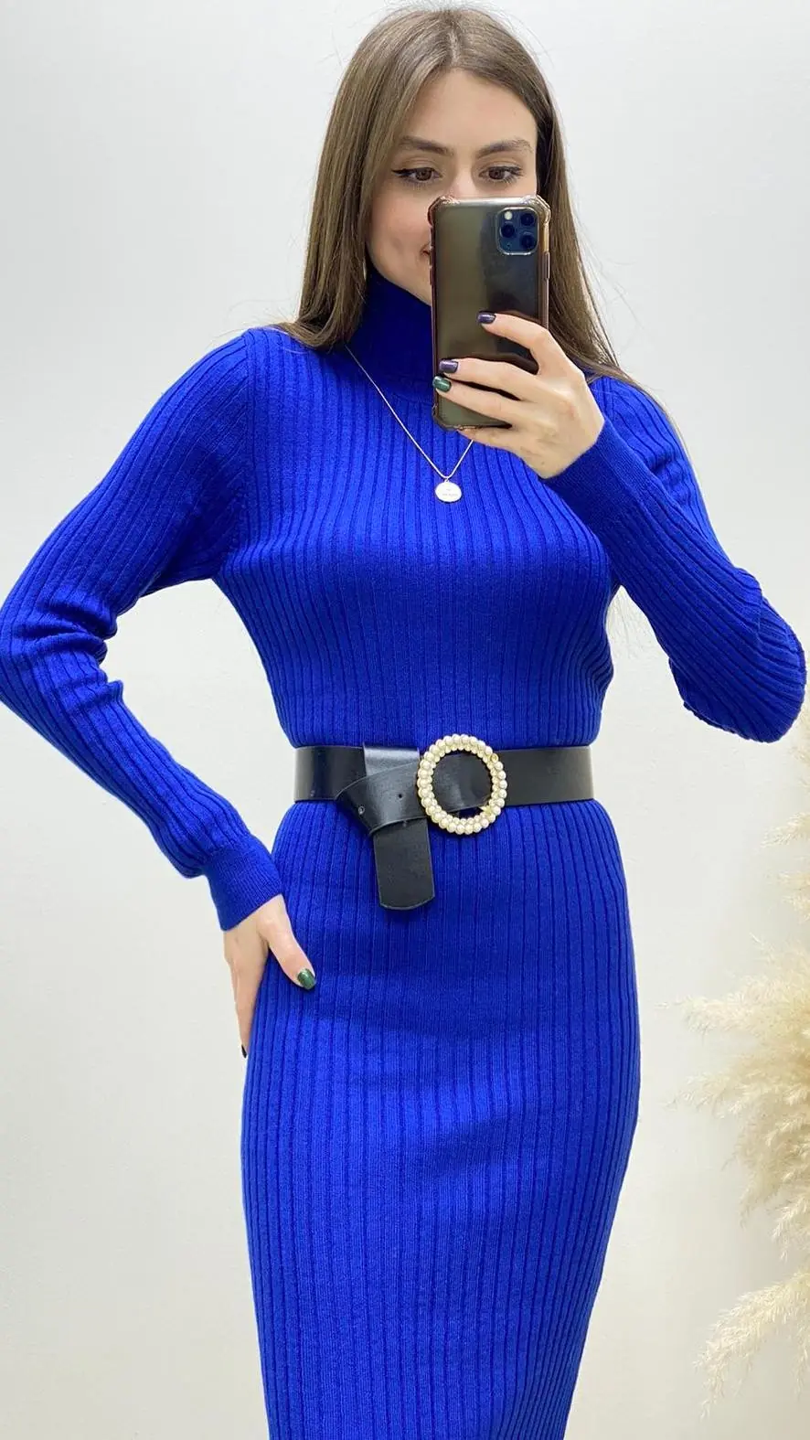 Balıkçı Fitilli Triko Elbise Saks Mavisi · 8