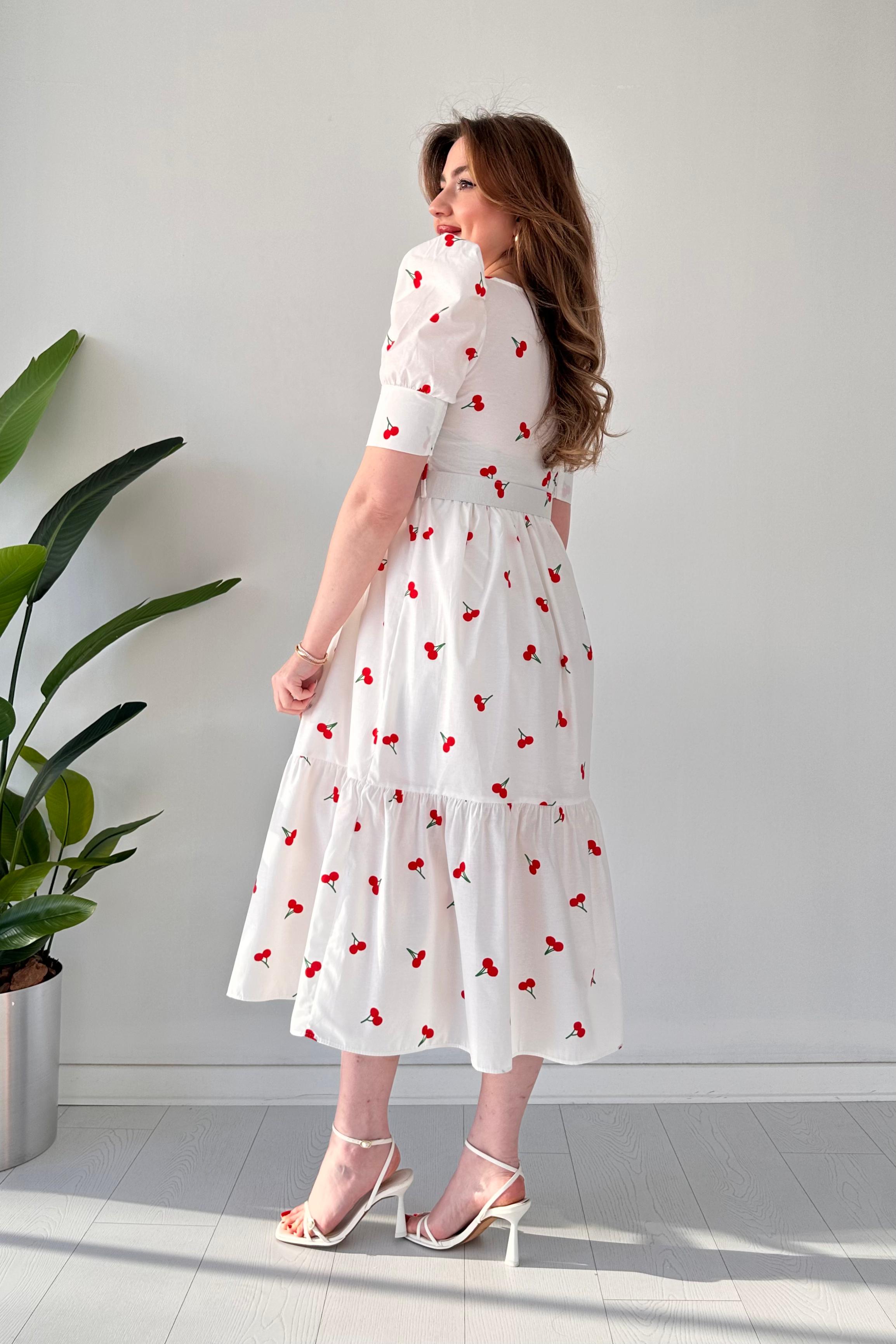 Kirazlı Astarlı Poplin Elbise