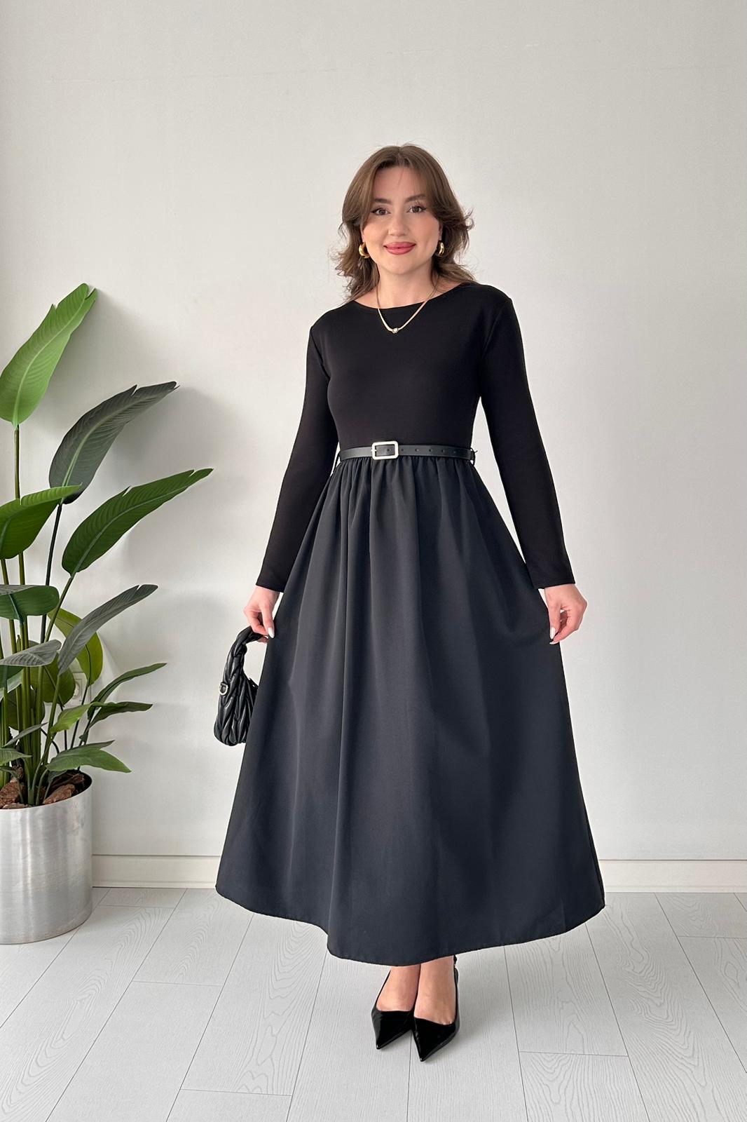 Kemerli Poplin Detay Elbise