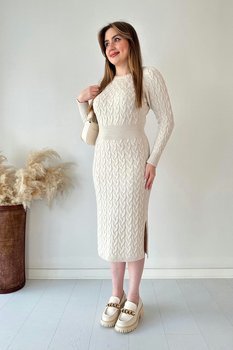 Saç Örgü Midi Elbise