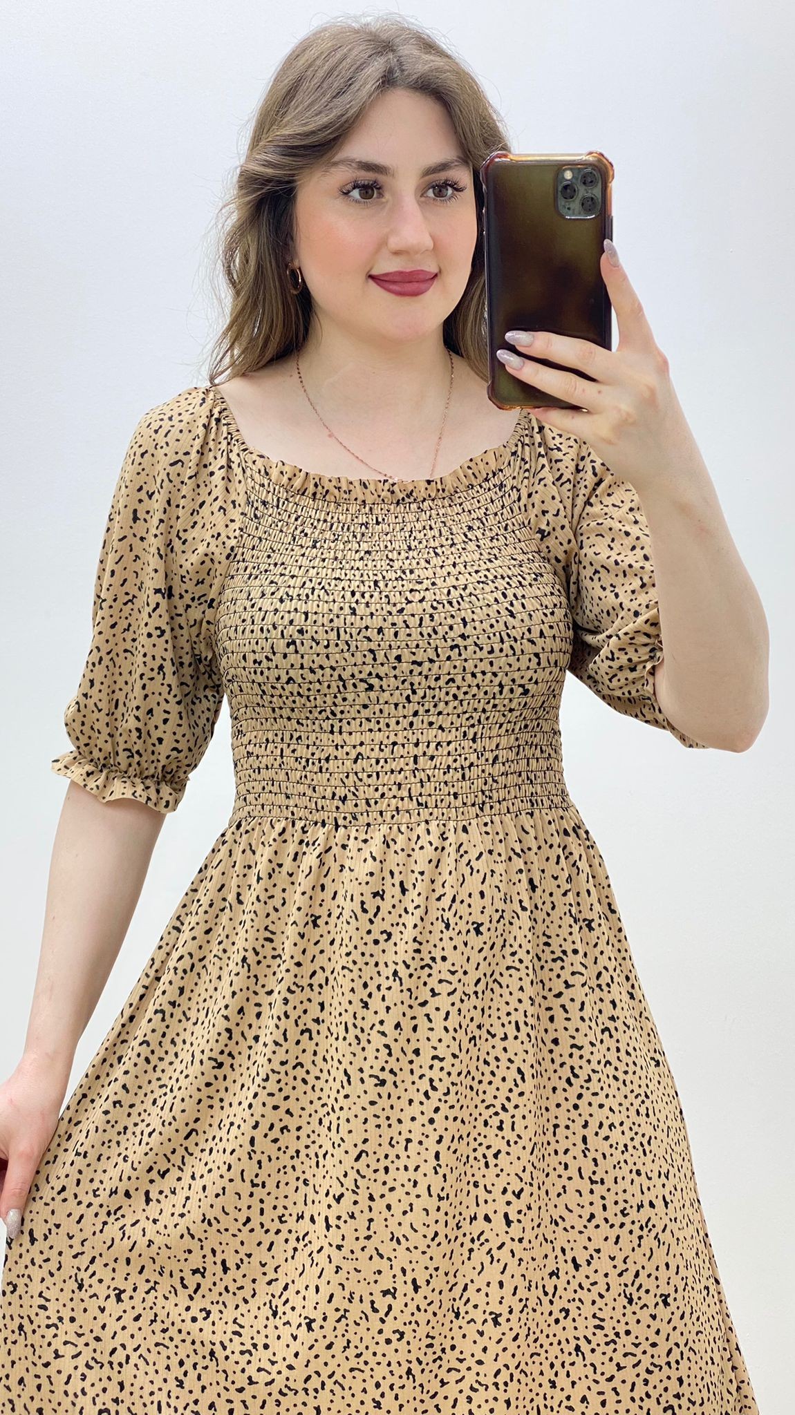 Gipeli Çakıl Krep Elbise Bej