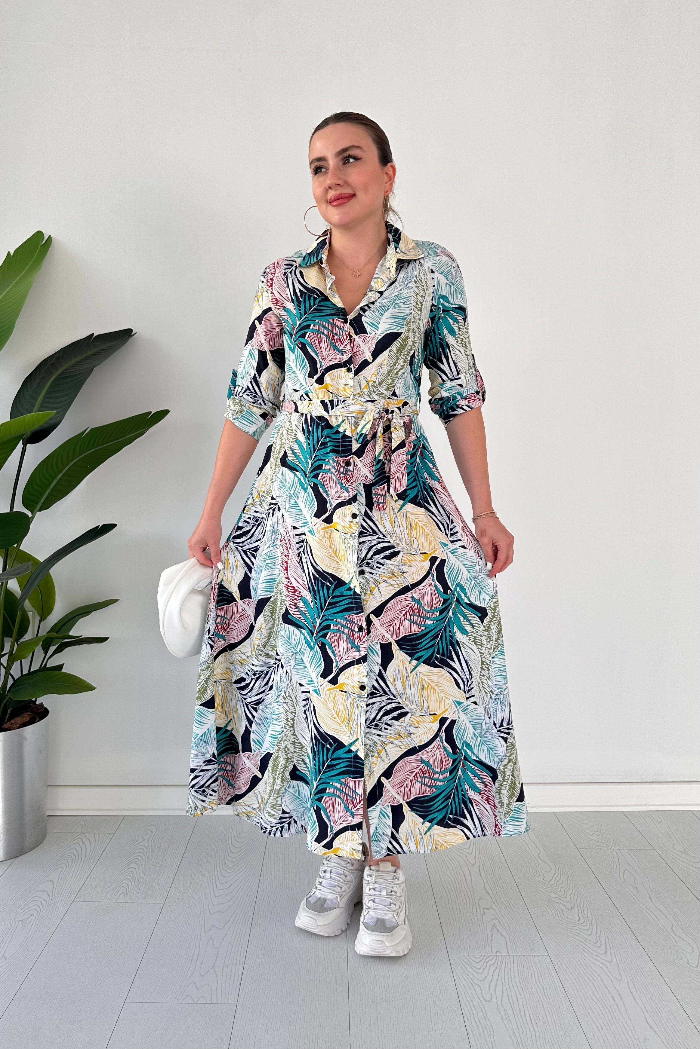 Yaprak Dökümlü Viskon Elbise